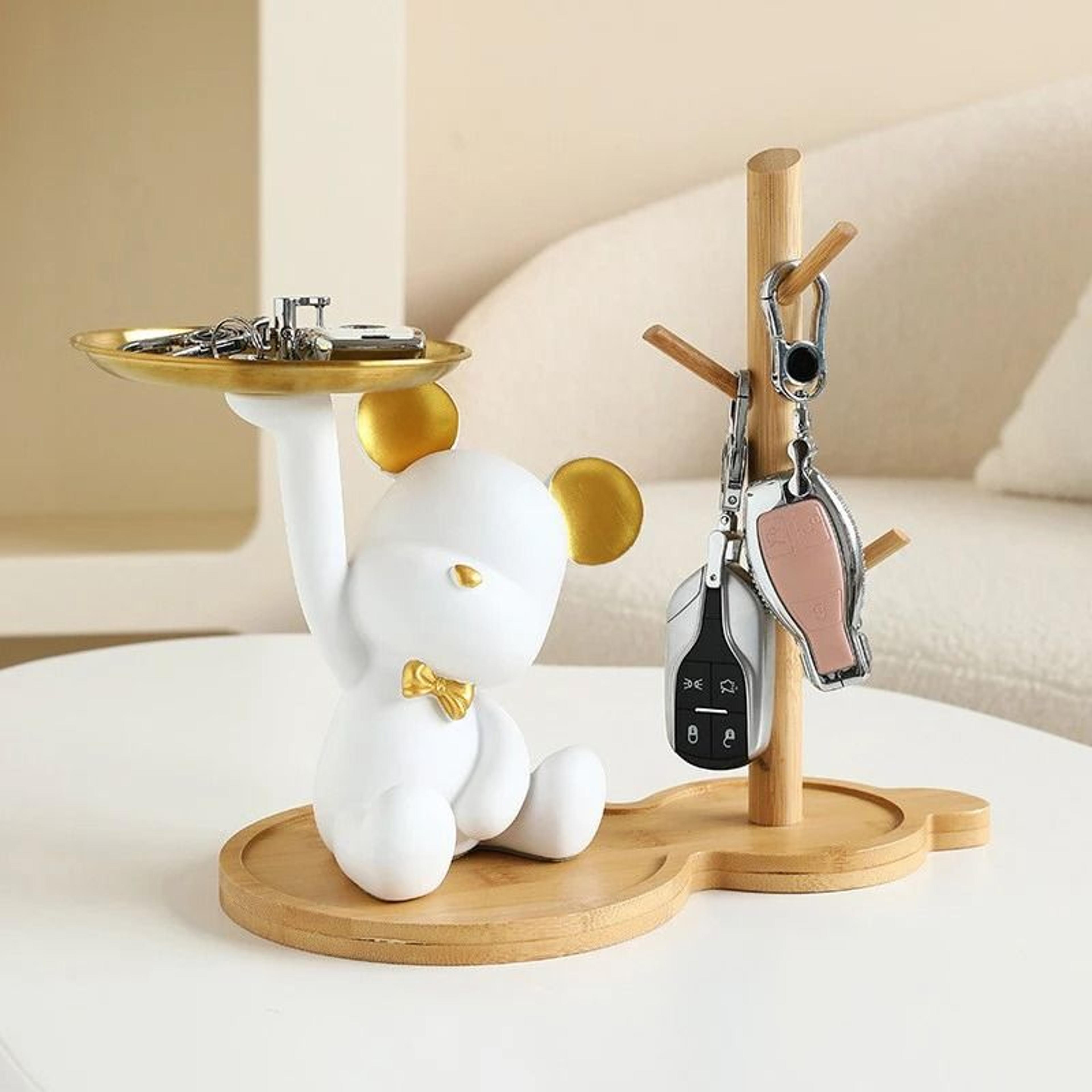 bamboo tree branch organizer tray with key holder and jewelry display