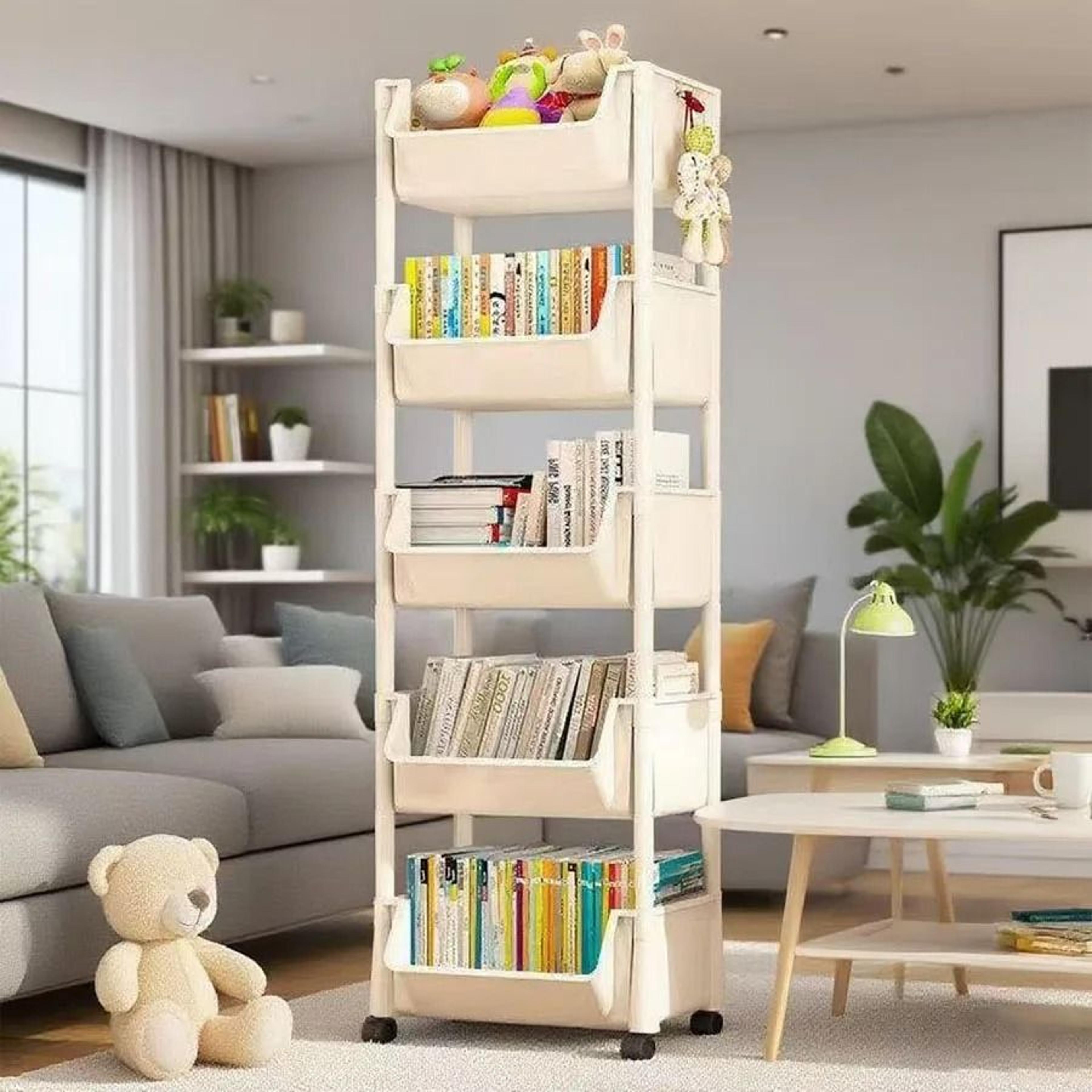 5 tier cartoon rolling storage rack cute bins for books toys room tidy