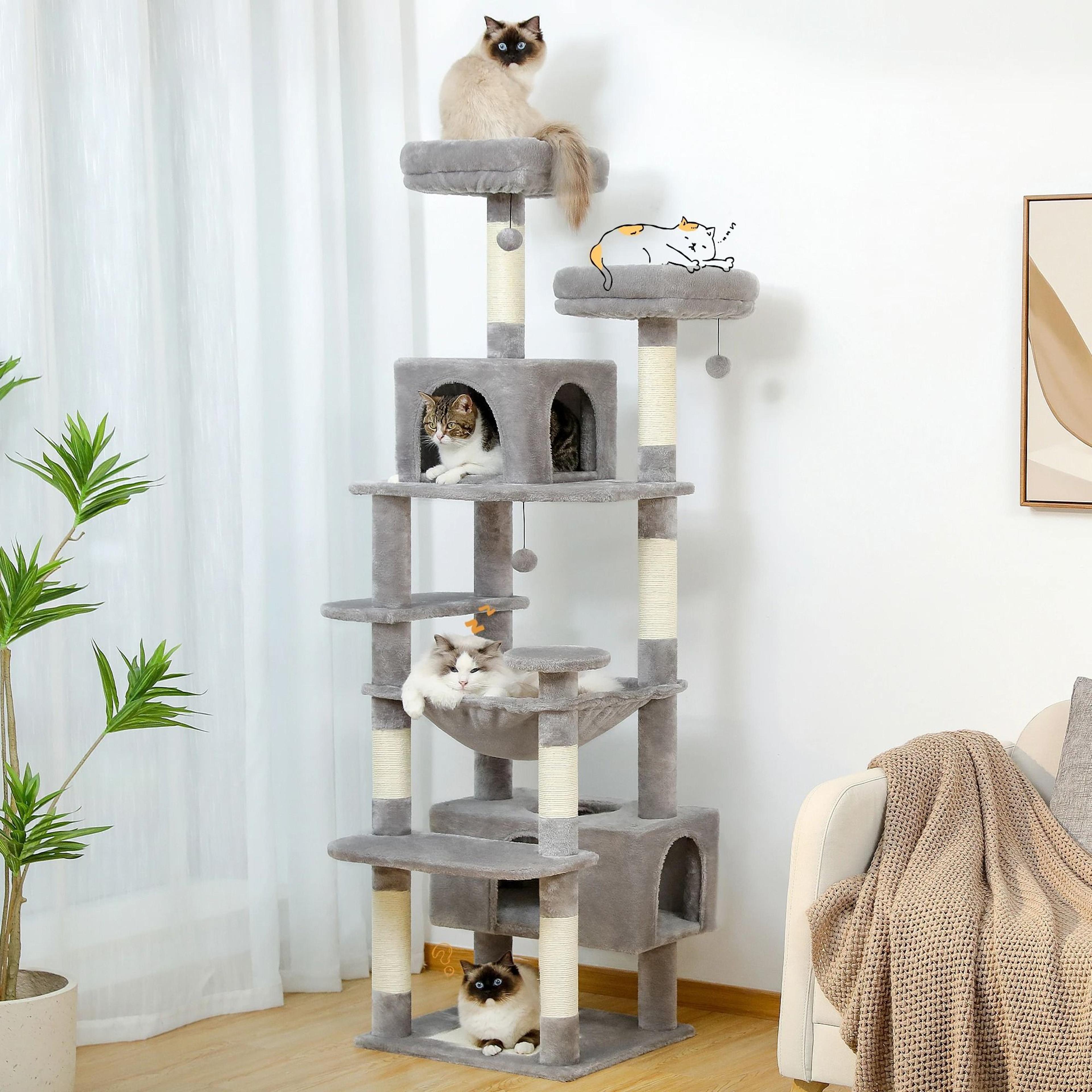 large cat tree tower for indoor cats with scratching posts hammocks and perches