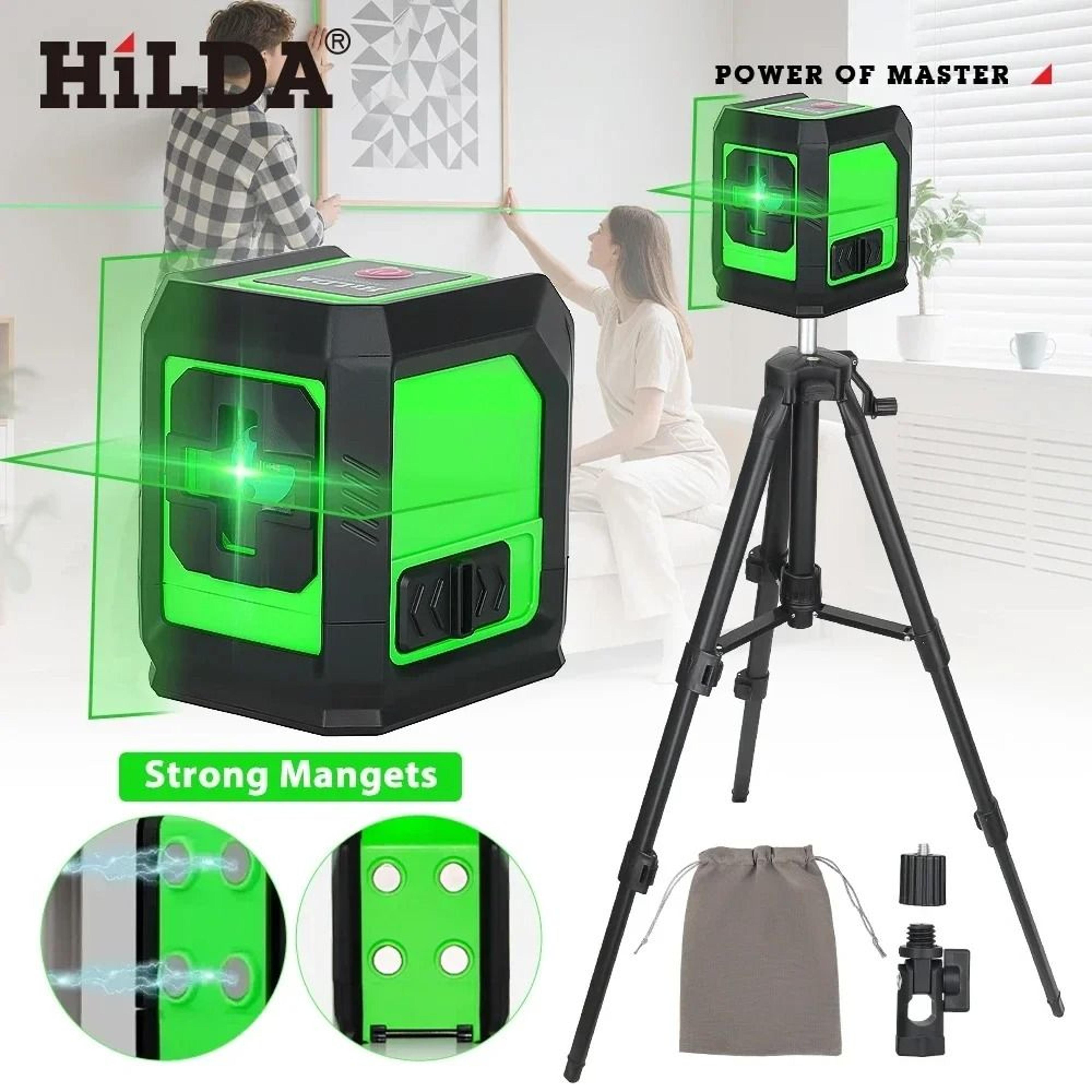 hilda laser level 2 line green laser instrument with magnetic wall mount
