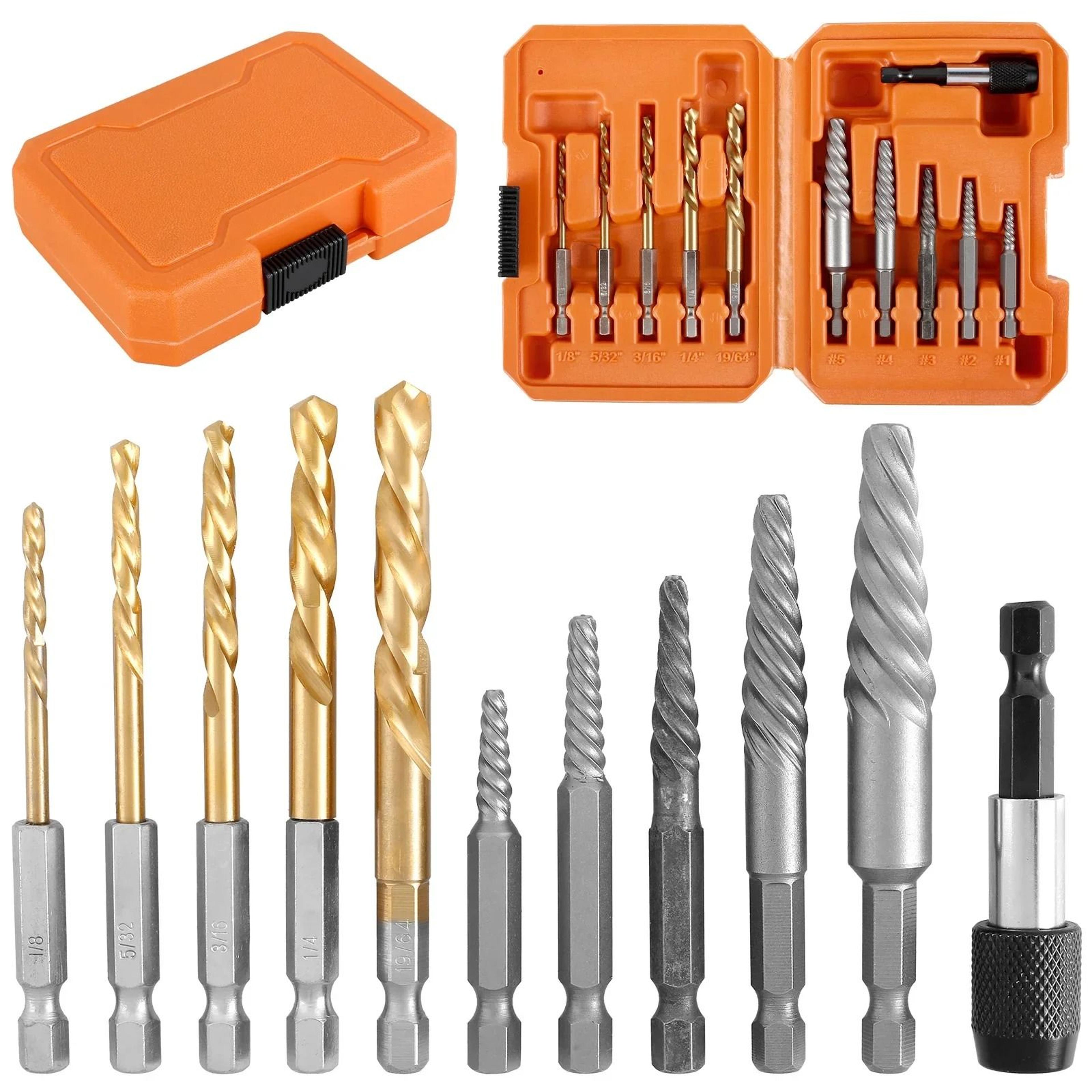 screw extractor kit carbon steel hex bolt extractor and drill bit set 11 piece