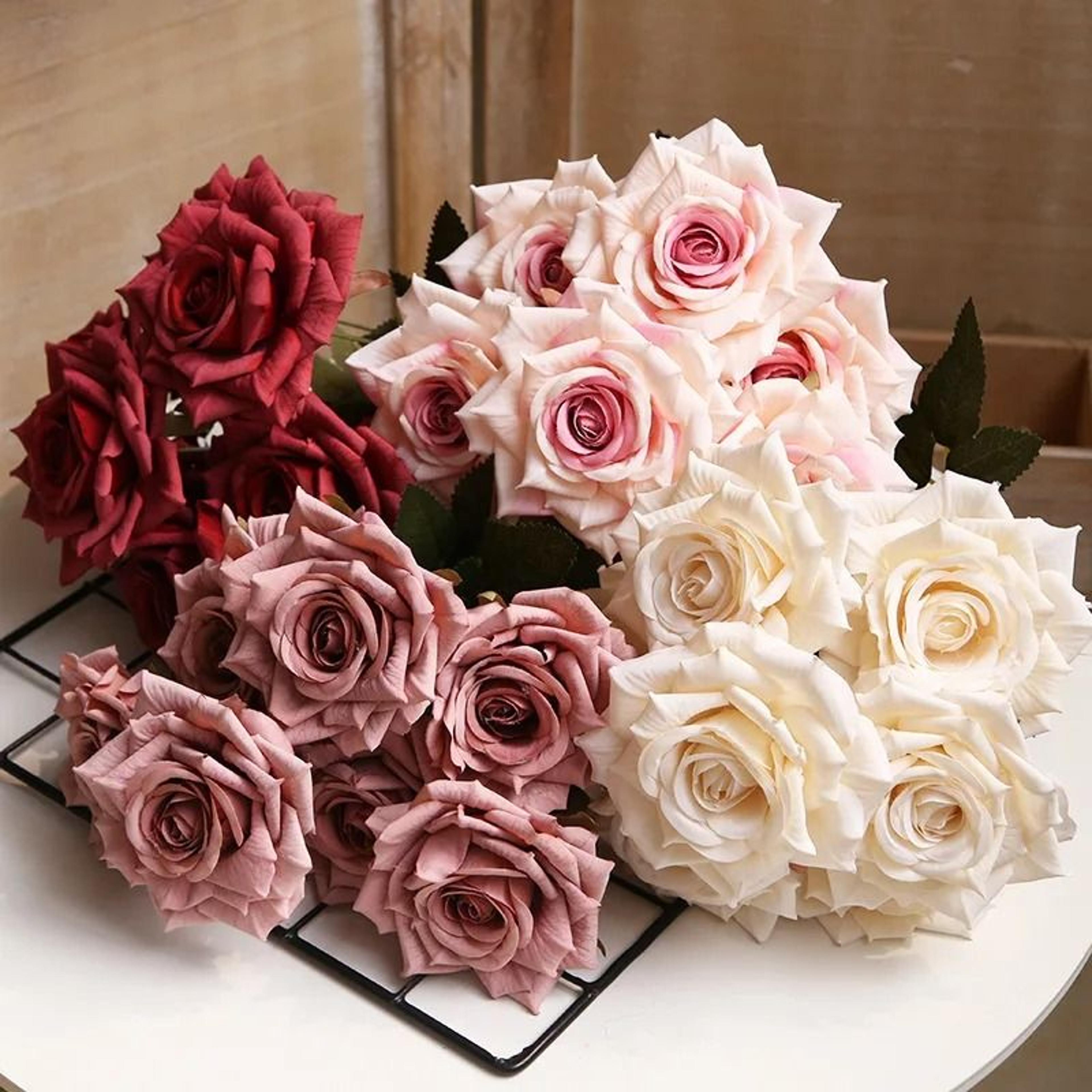 artificial high end silk multi layer rose bouquet fake pink red flower decor