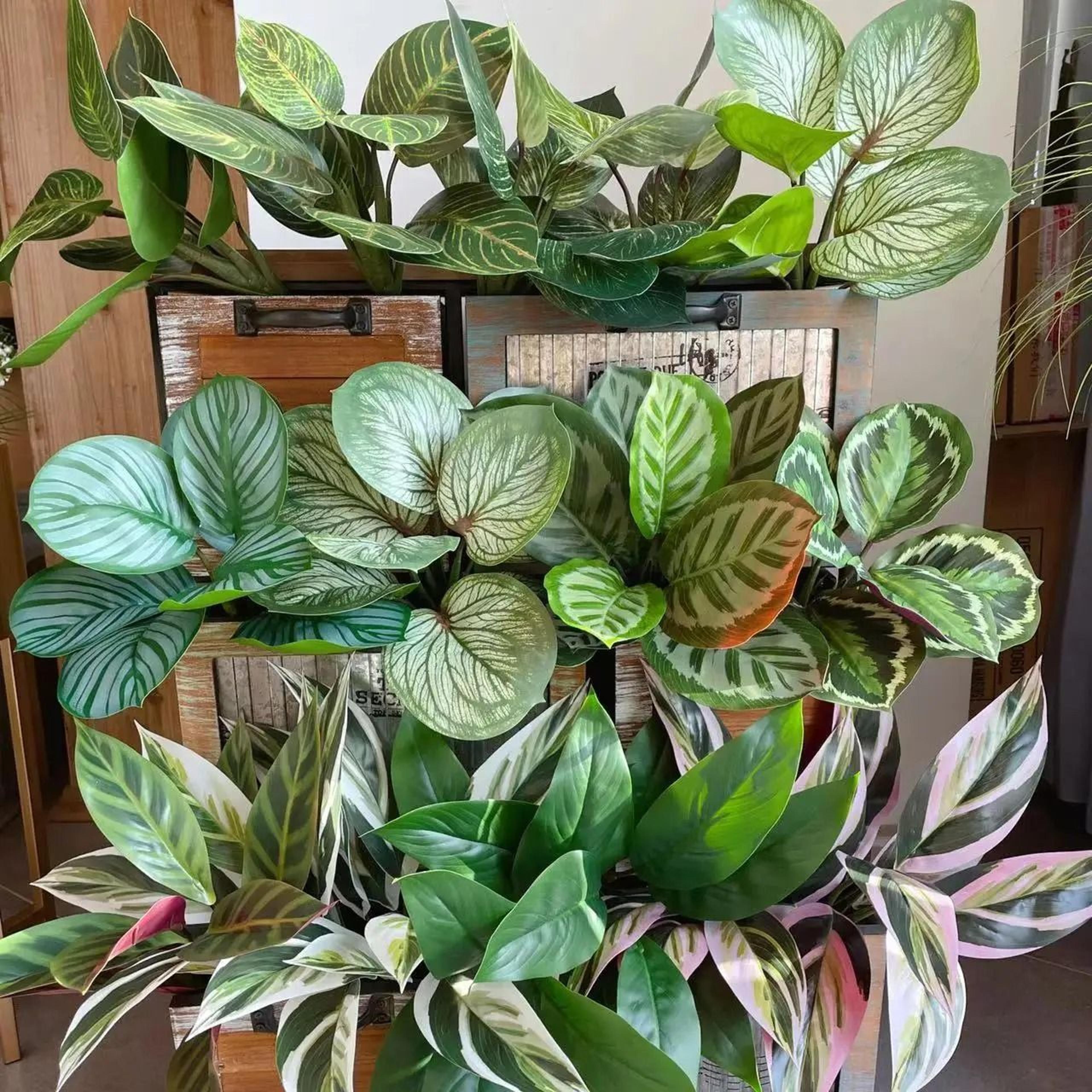 fake plants leaf apple evergreen peacock leaves artificial greenery home decor