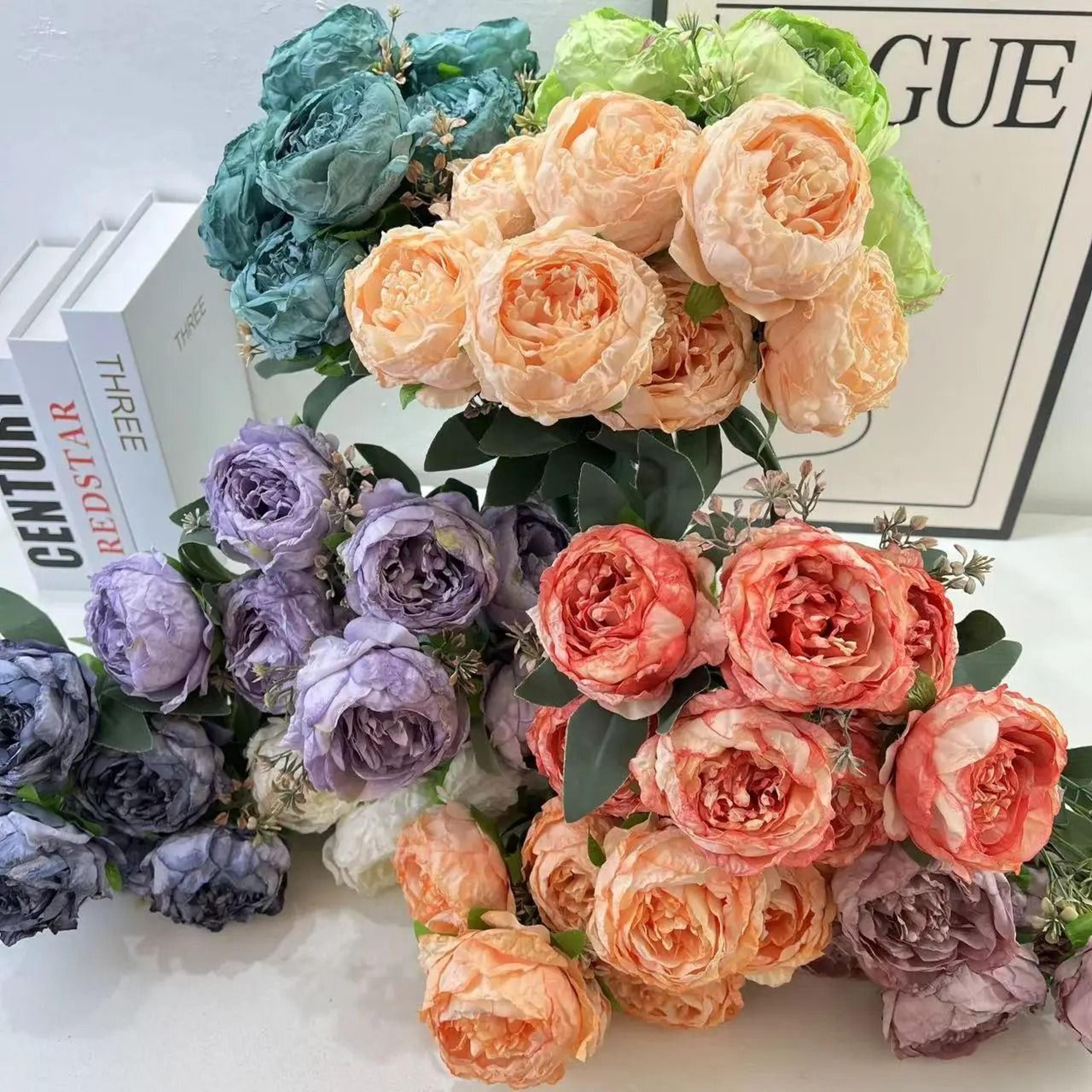 artificial burnt edge peony bouquet silk fake flower home decor