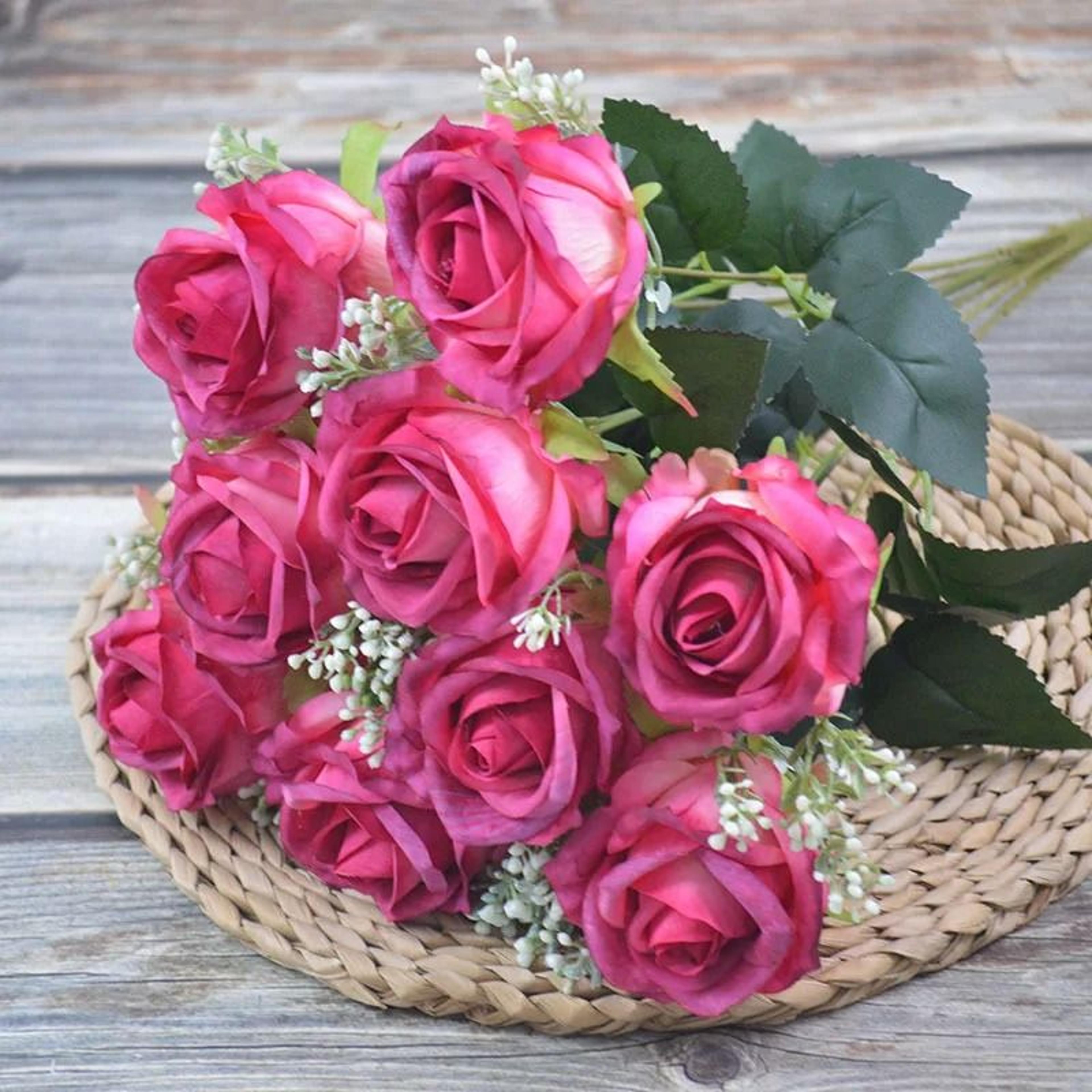 autumn color artificial silk rose bouquet wedding photography home decoration