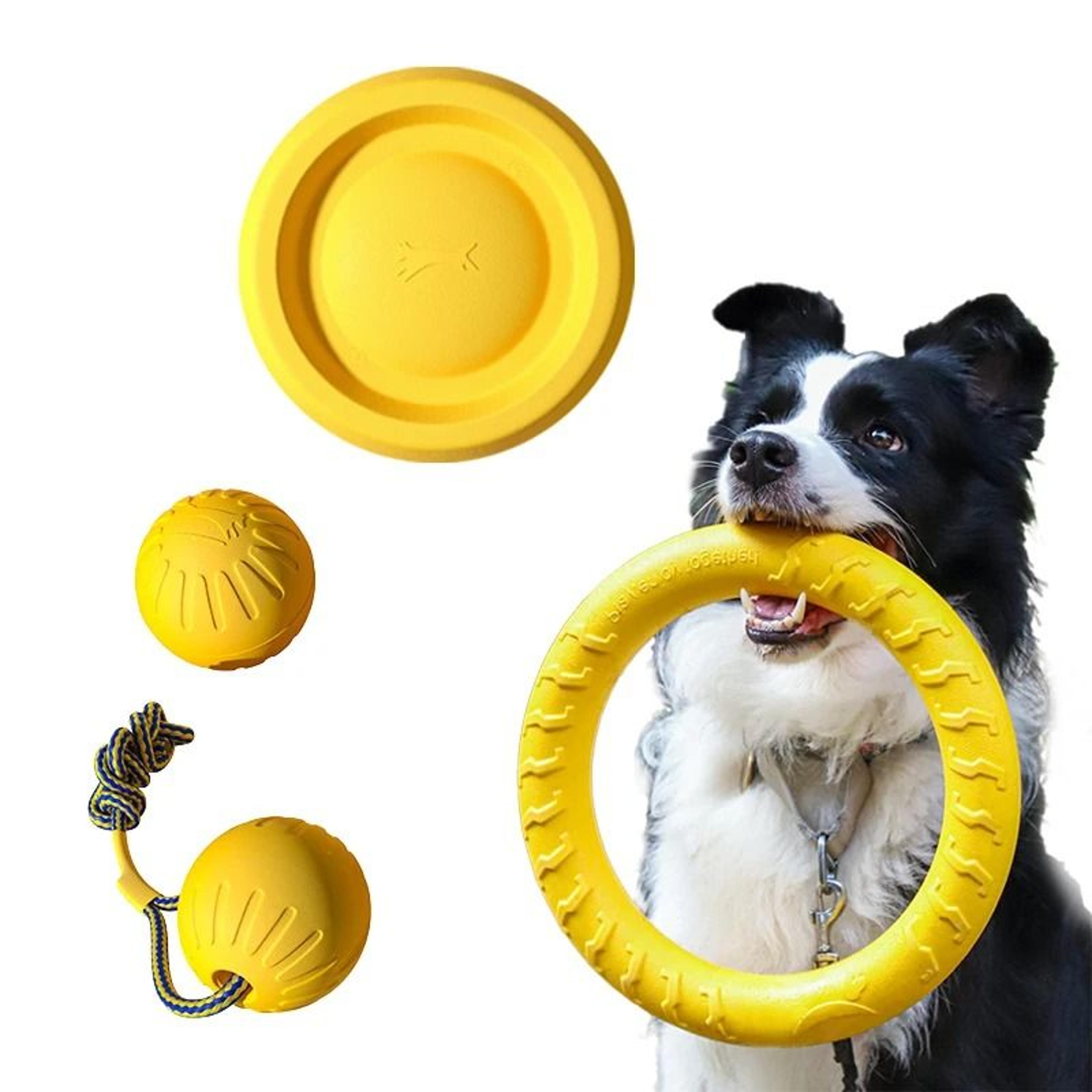 eva dog toy set 4-pack flying disc ball tug rope chew proof teeth cleaning set
