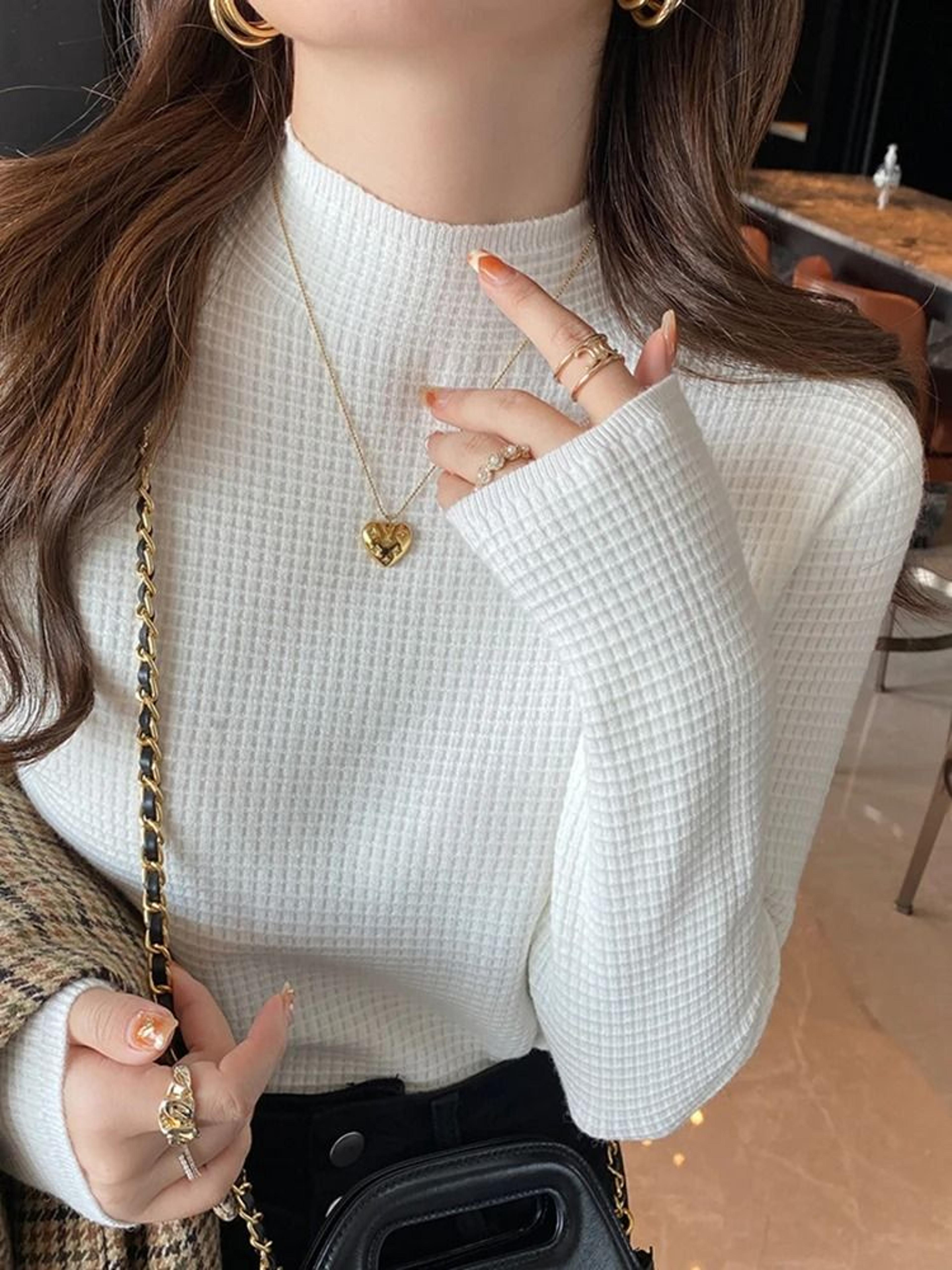vintage waffle knit turtleneck sweater for women autumn winter