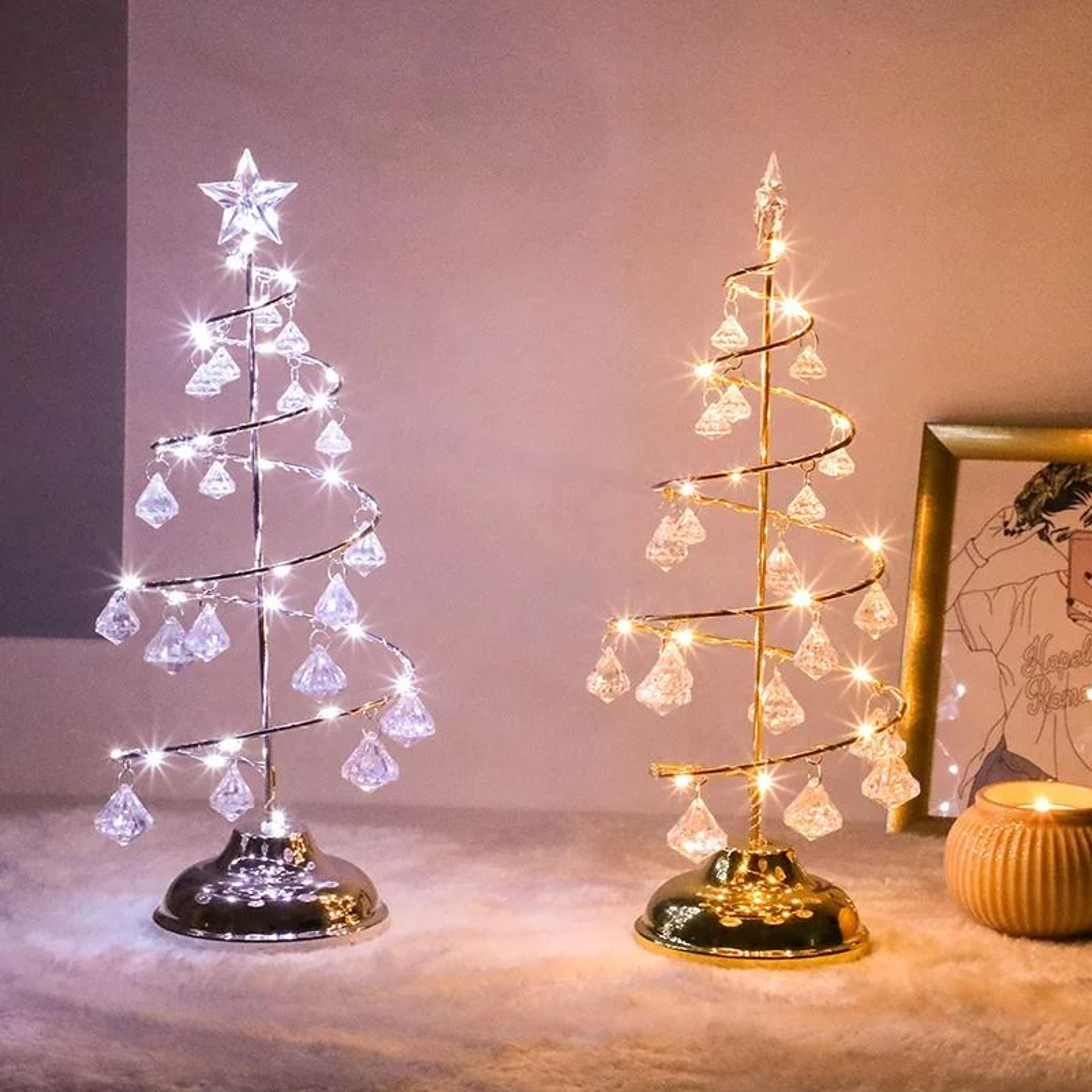 led christmas tree table lamp battery power modern crystal desk light
