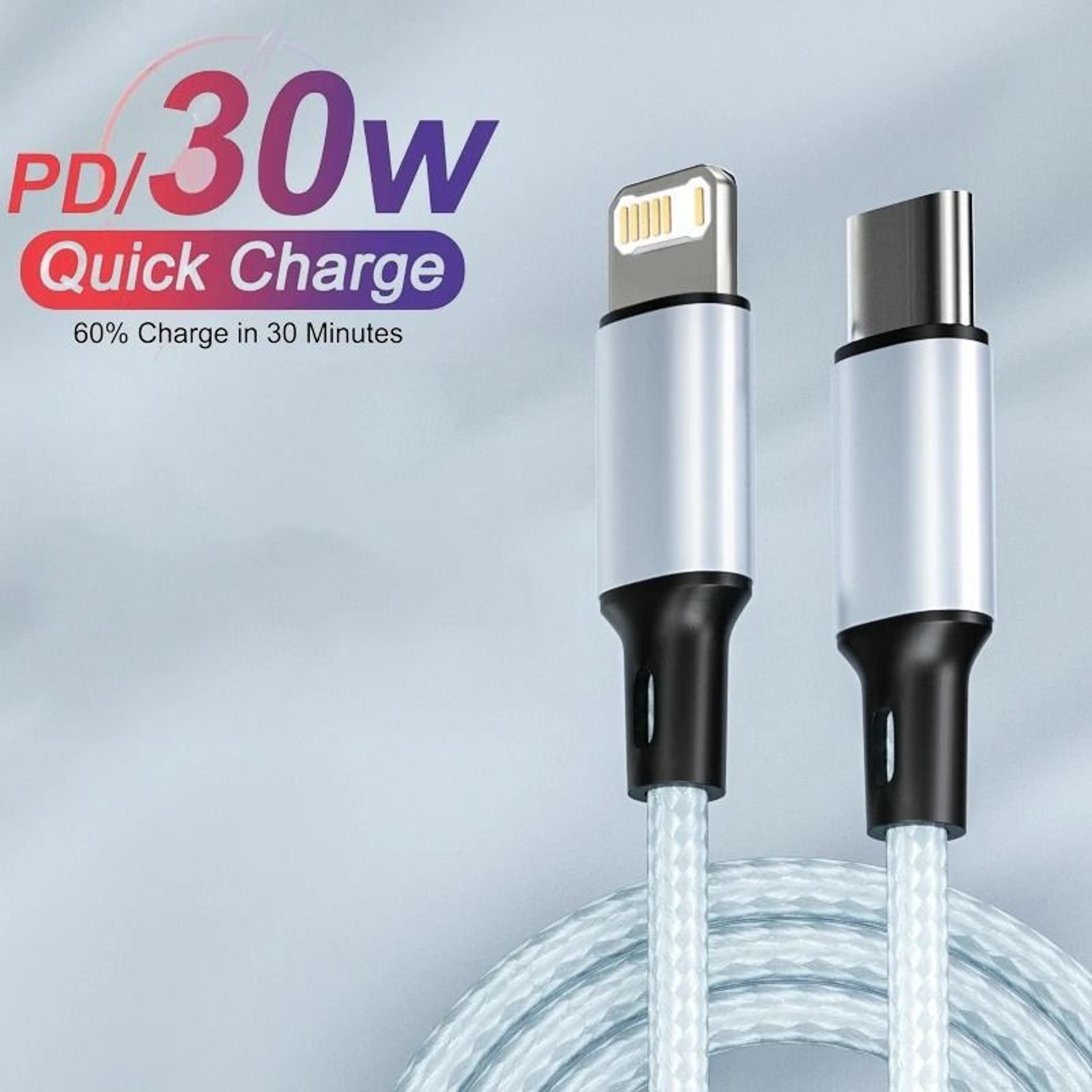 pd 30w charger cable usb a to type c lightning fast charging data line