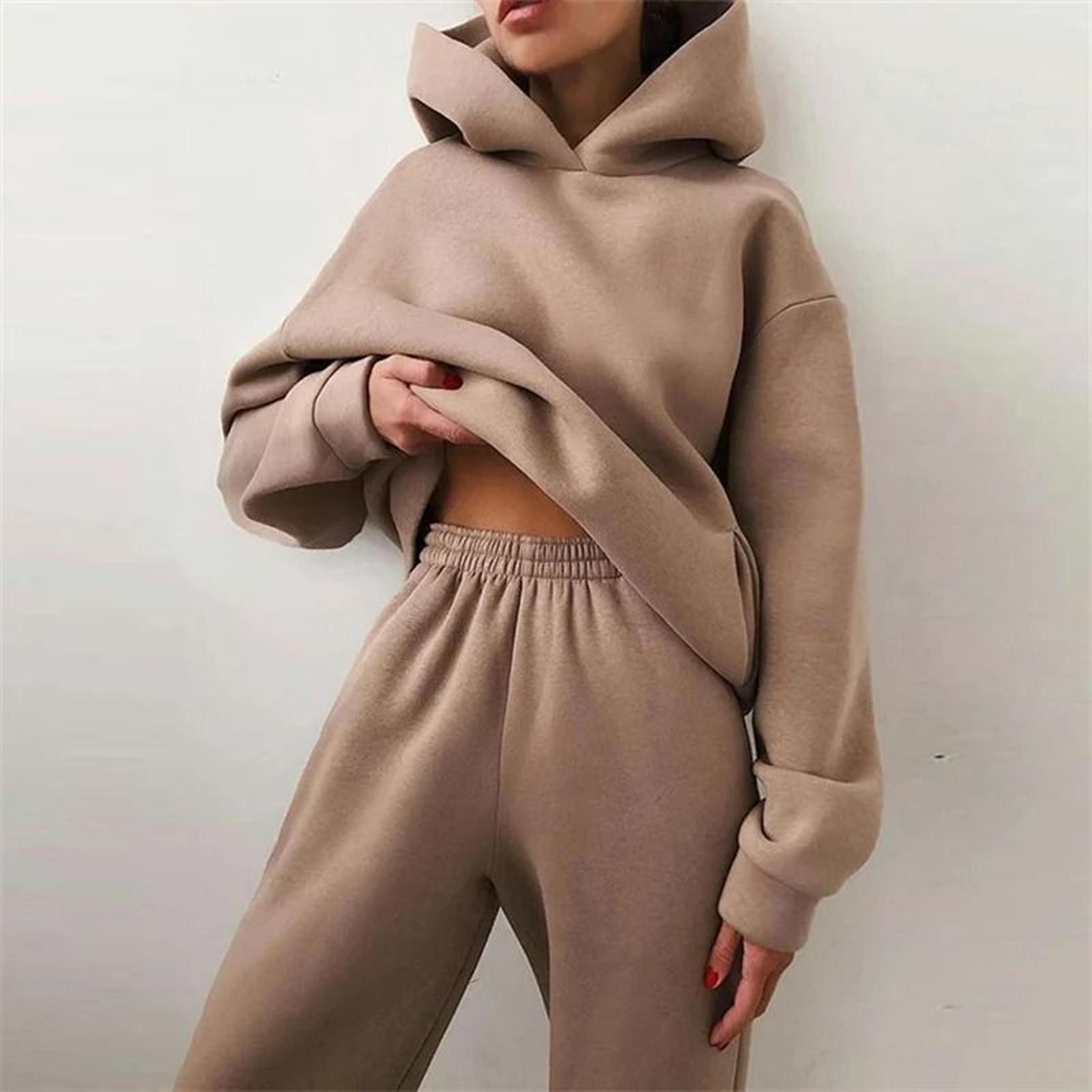 women tracksuit two piece set hooded sweatshirt and long pant