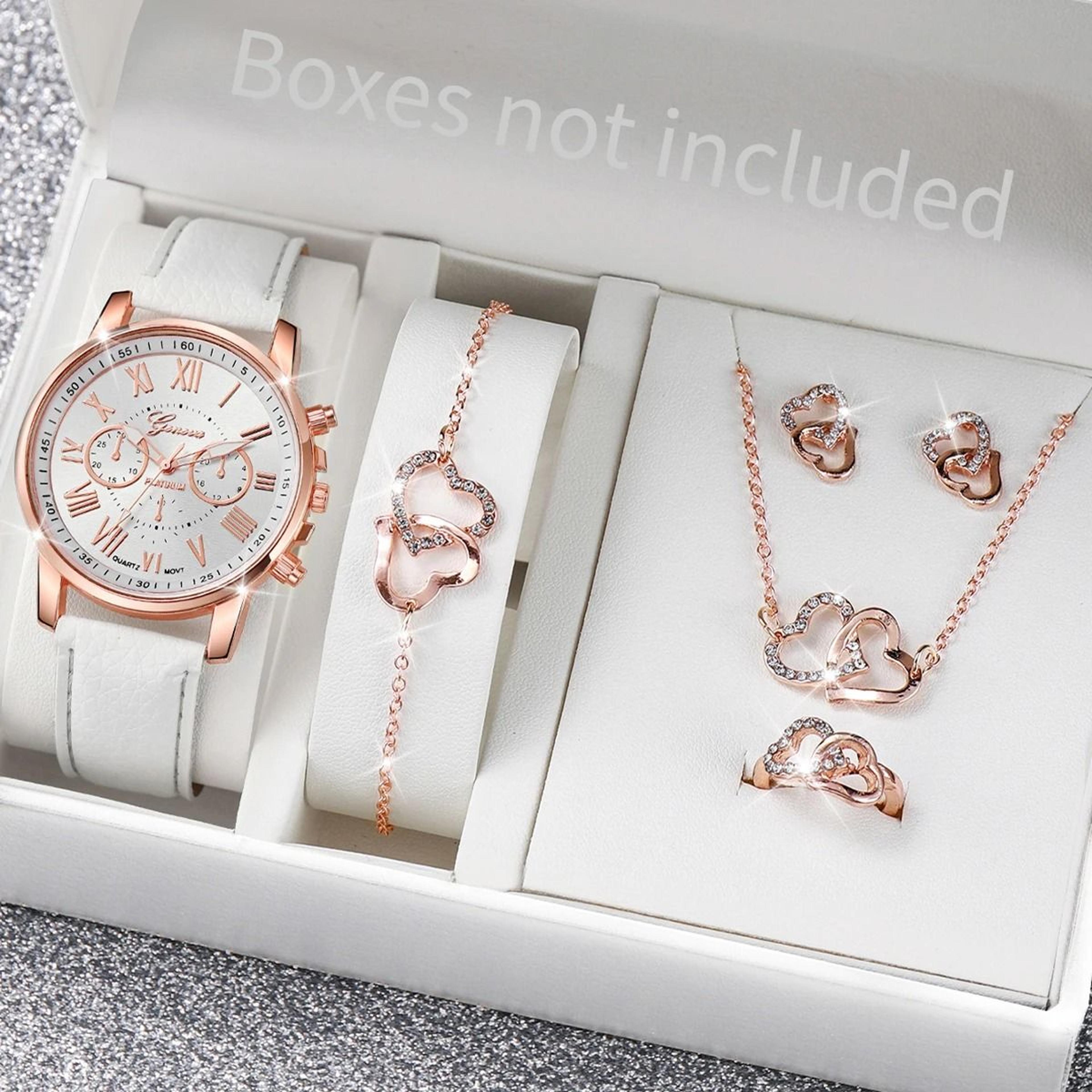 women luxury watch and jewelry set roma dial leather band quartz