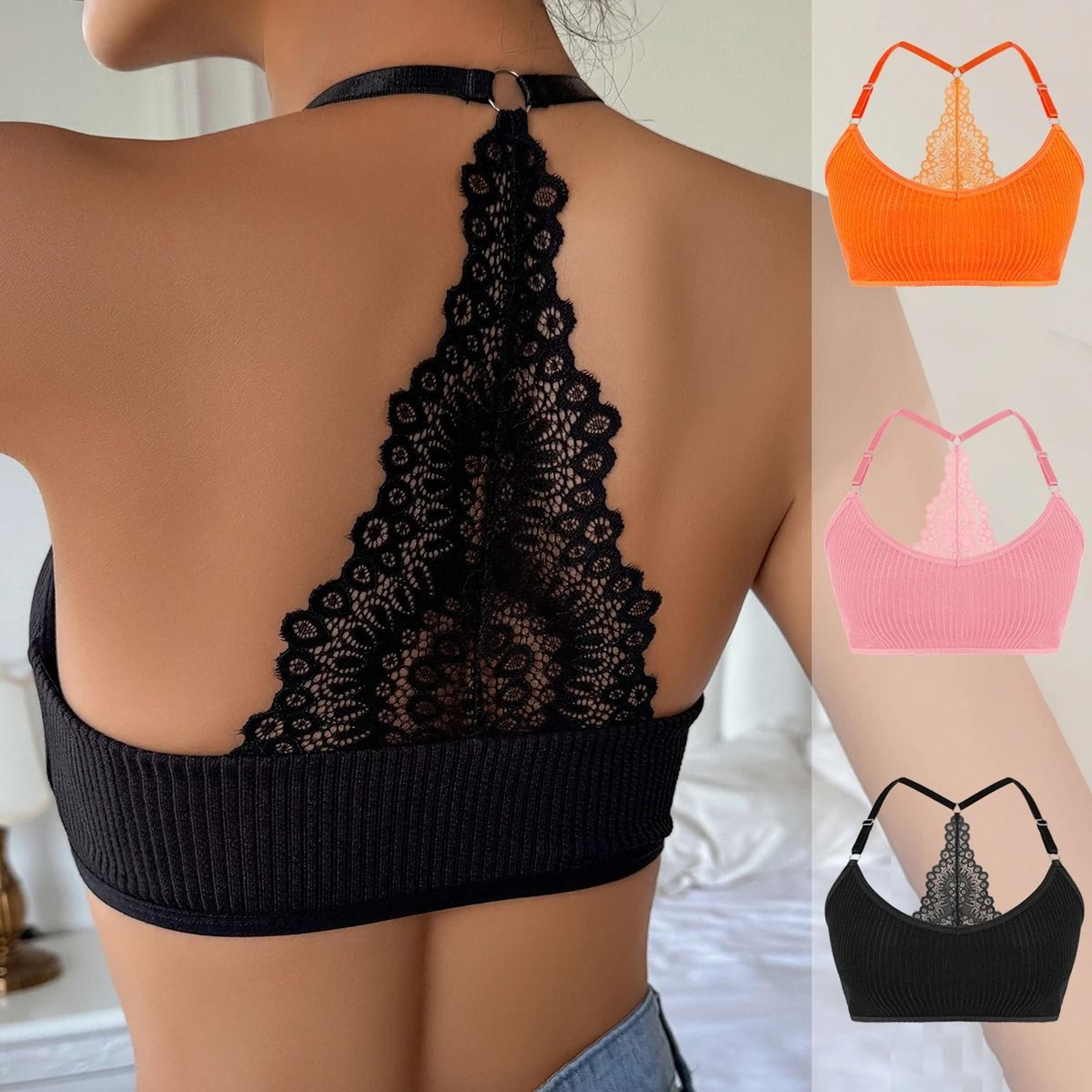women ribbed backless wireless bra solid color breathable underwear