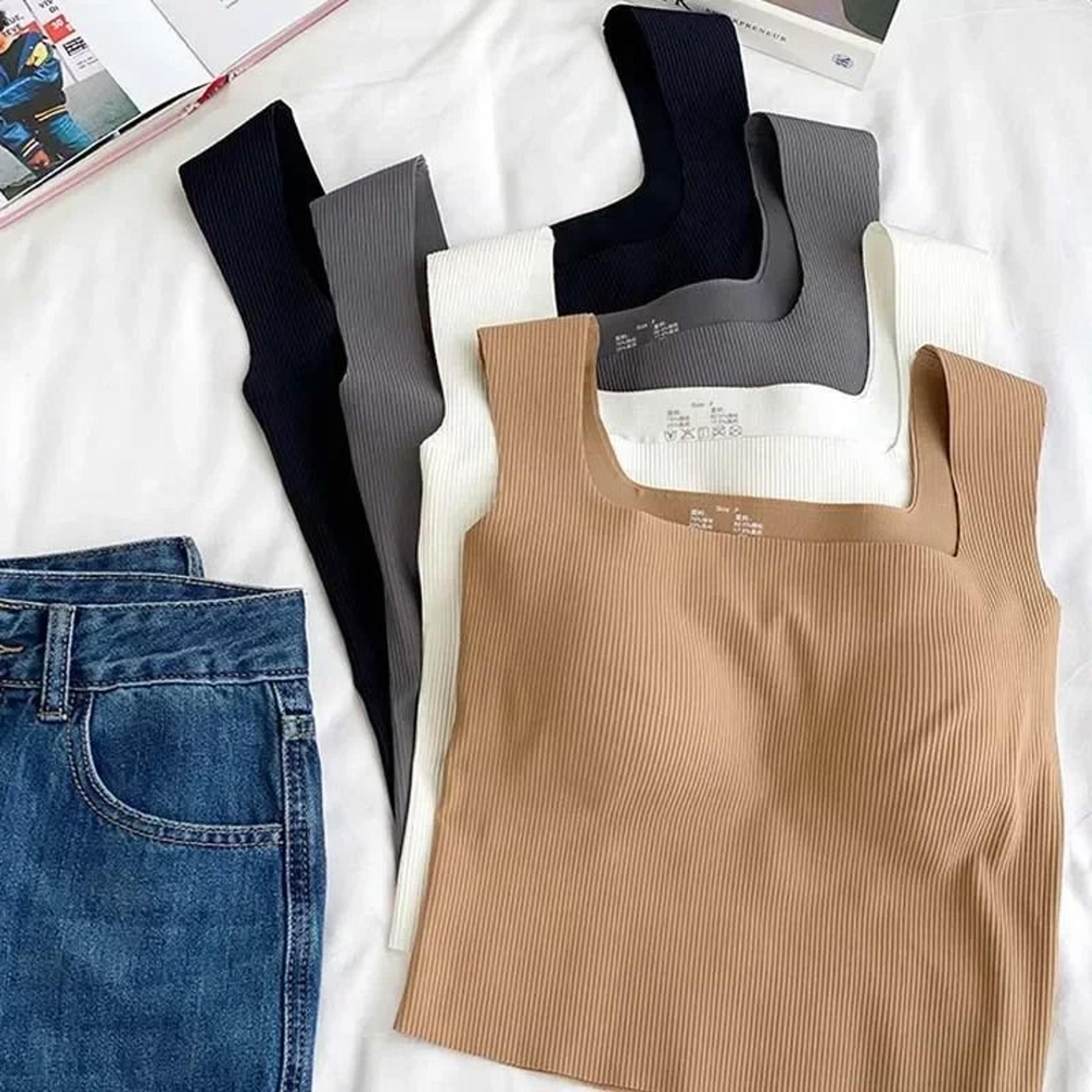 wide shoulder square neck seamless camisole vest with fixed cup for women