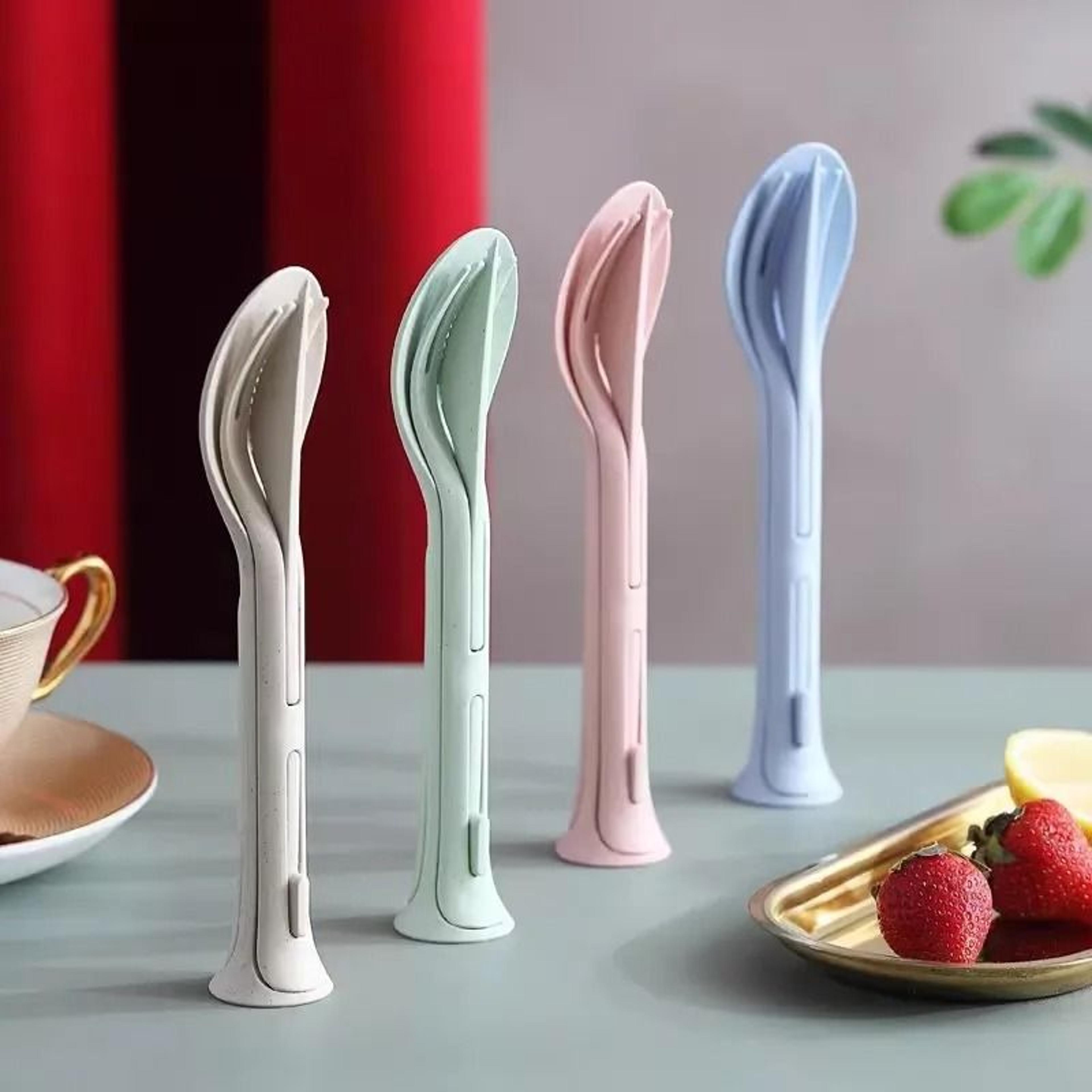 portable wheat straw dinnerware set 3 piece travel tableware cutlery picnic