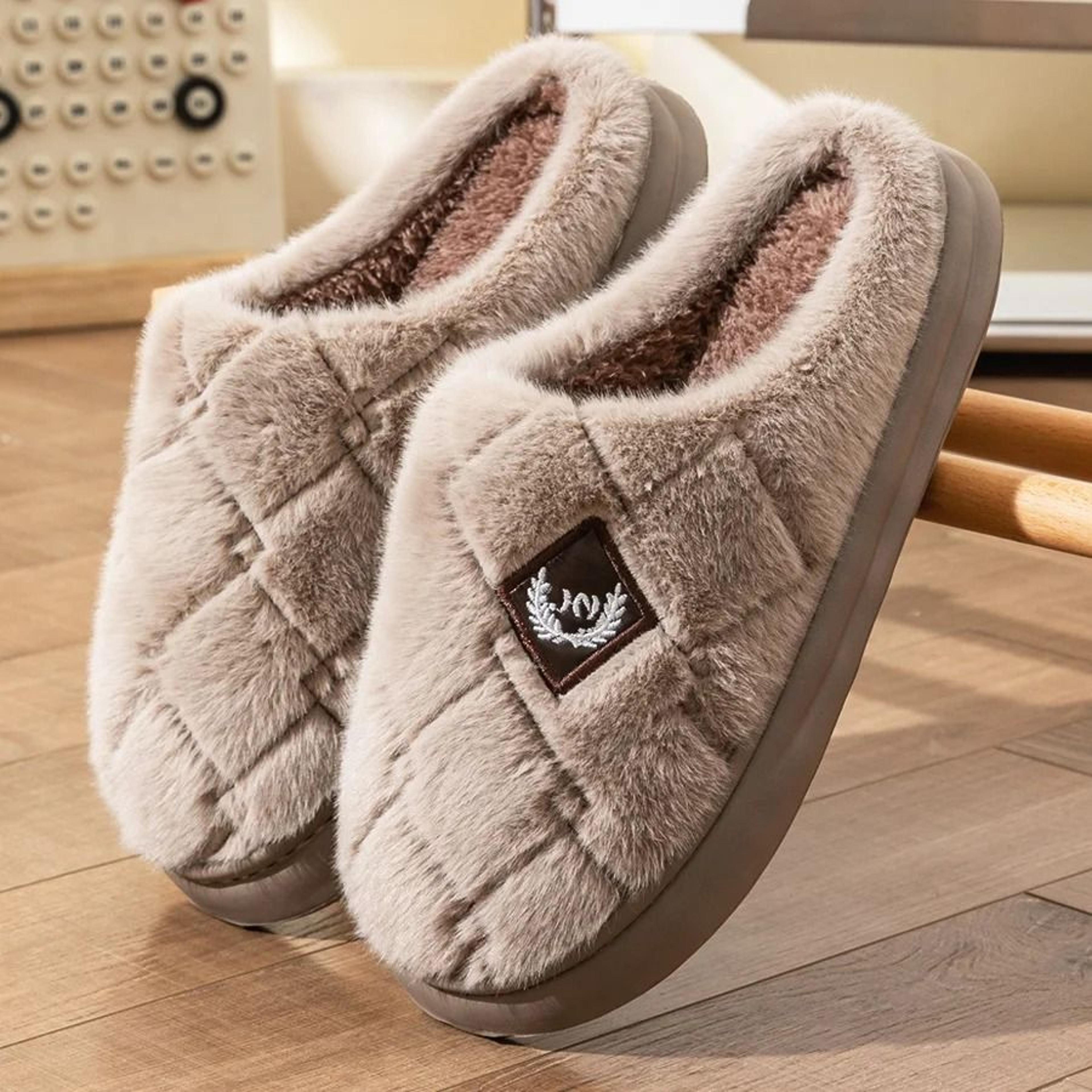 fur slippers men home eva platform cushion warm soft indoor living room shoes