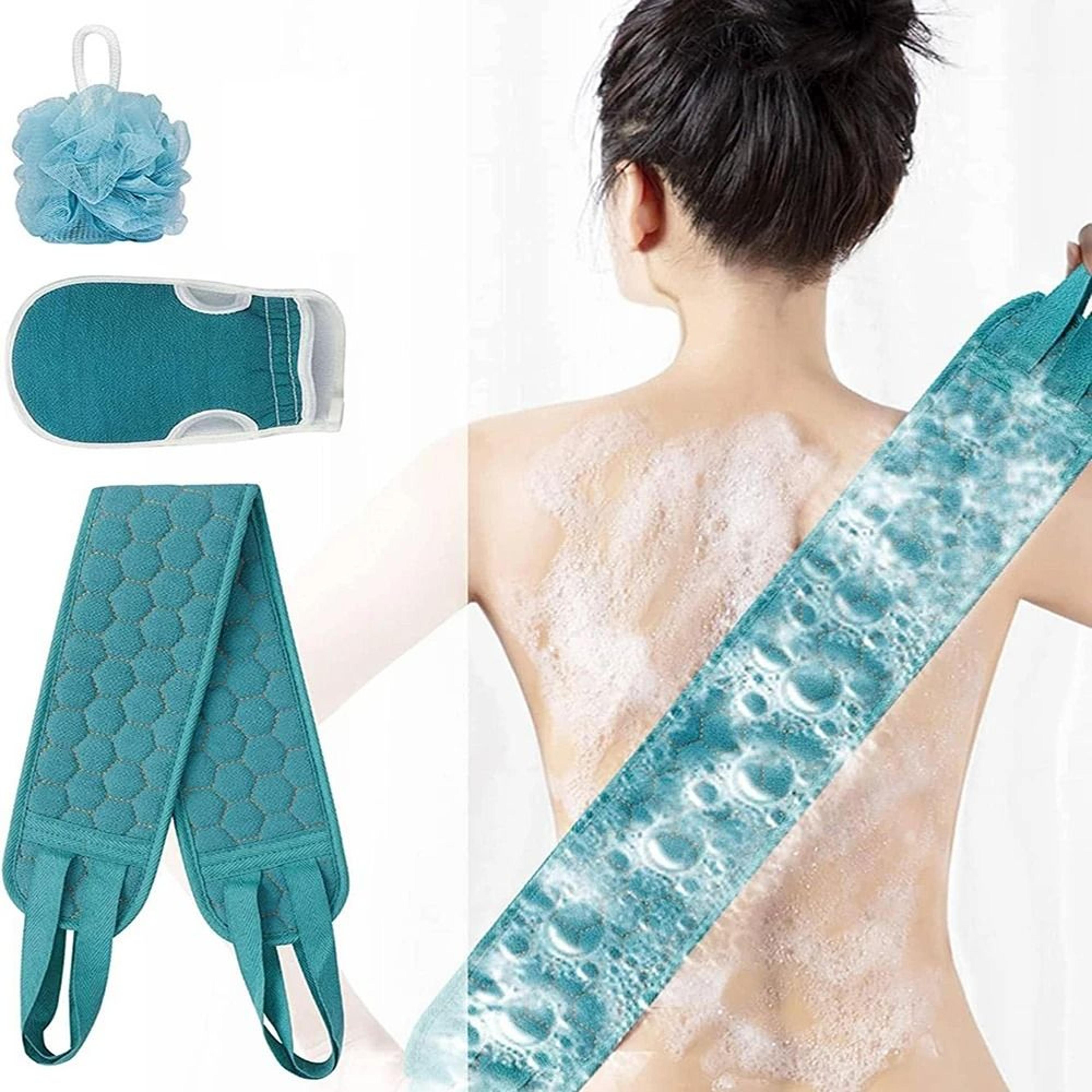 exfoliating body scrubber set with back scrubber bath glove and shower loofah