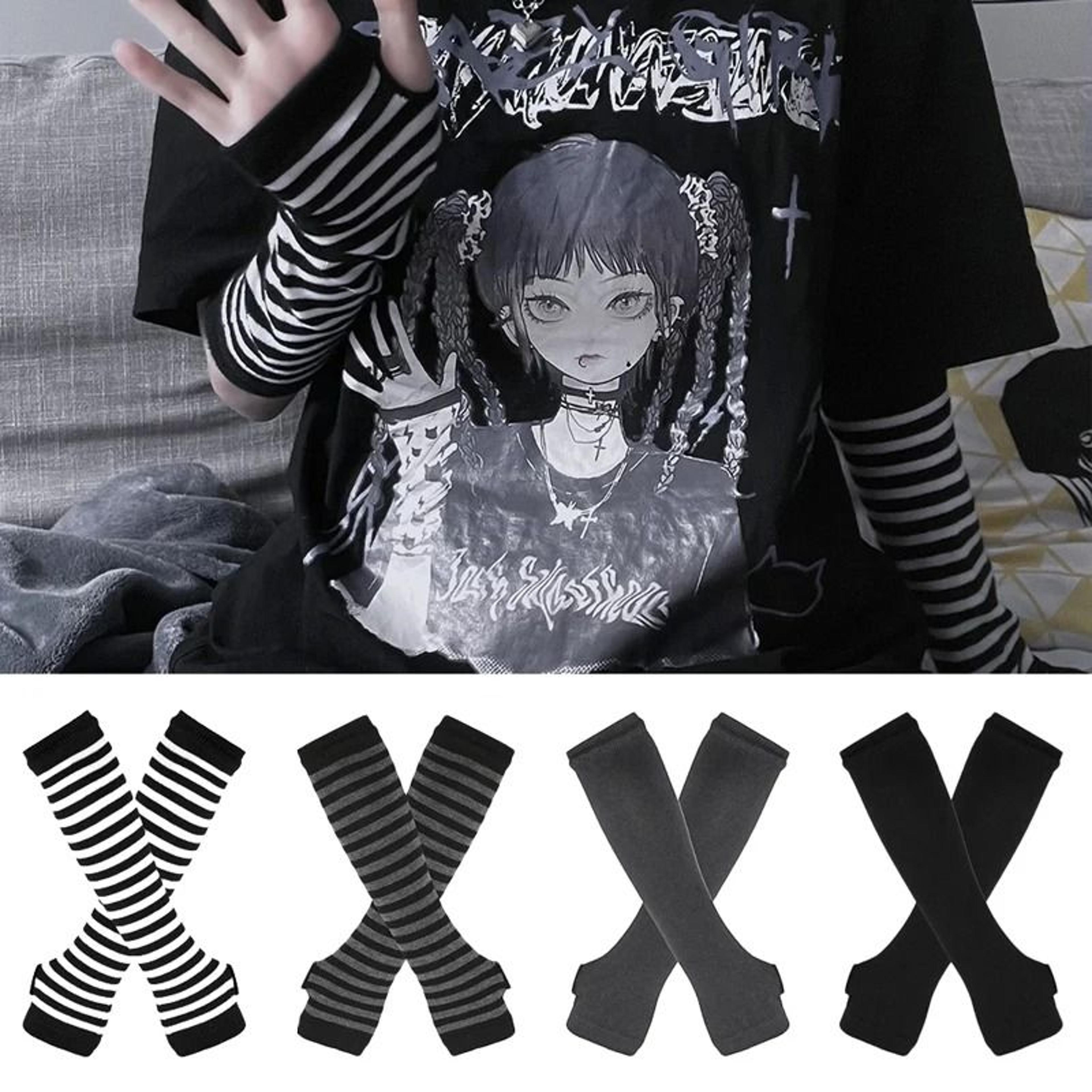 winter knit fingerless elbow gloves unisex – hip-hop stripe arm warmers