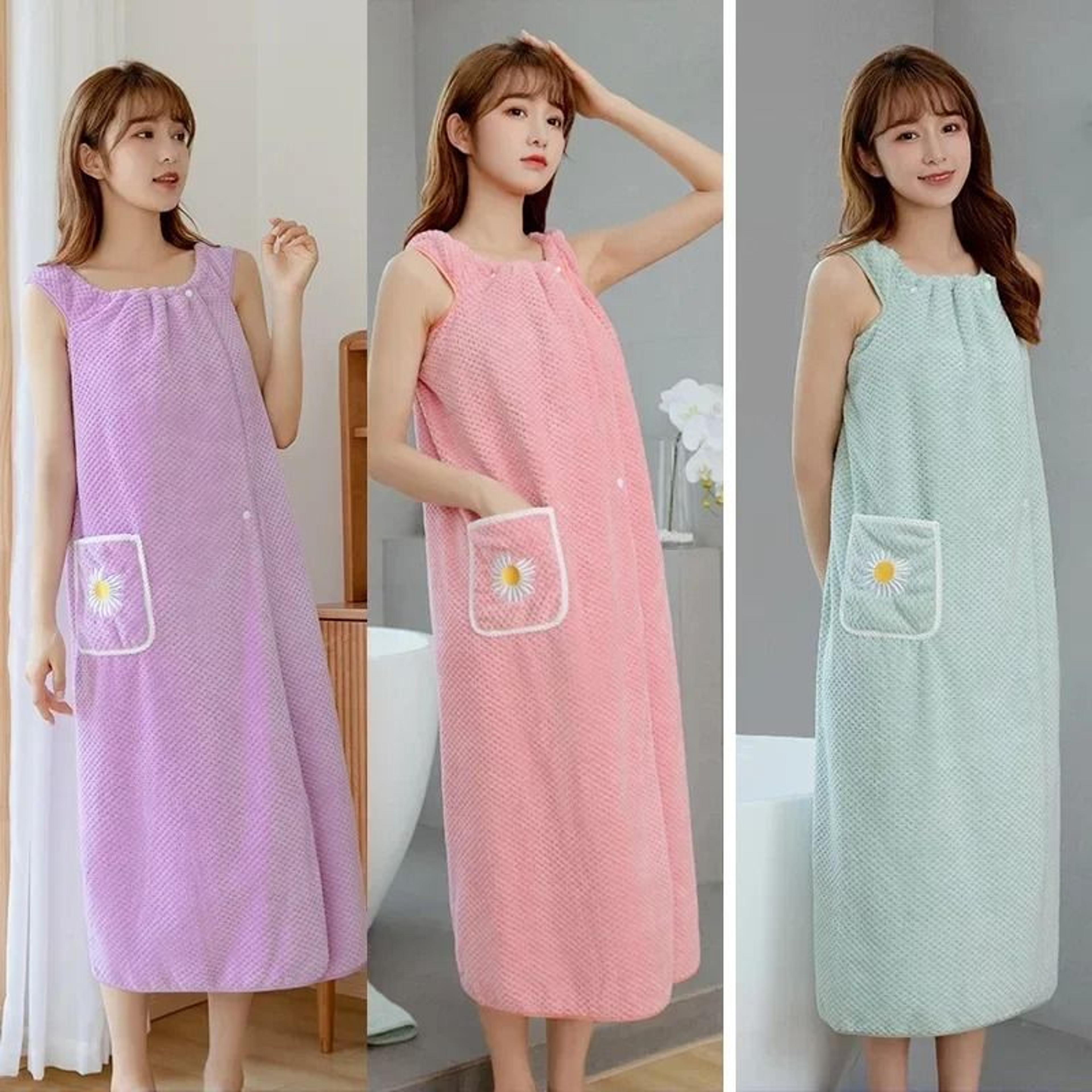 women wearable bath towel wrap absorbent polyester bathrobe