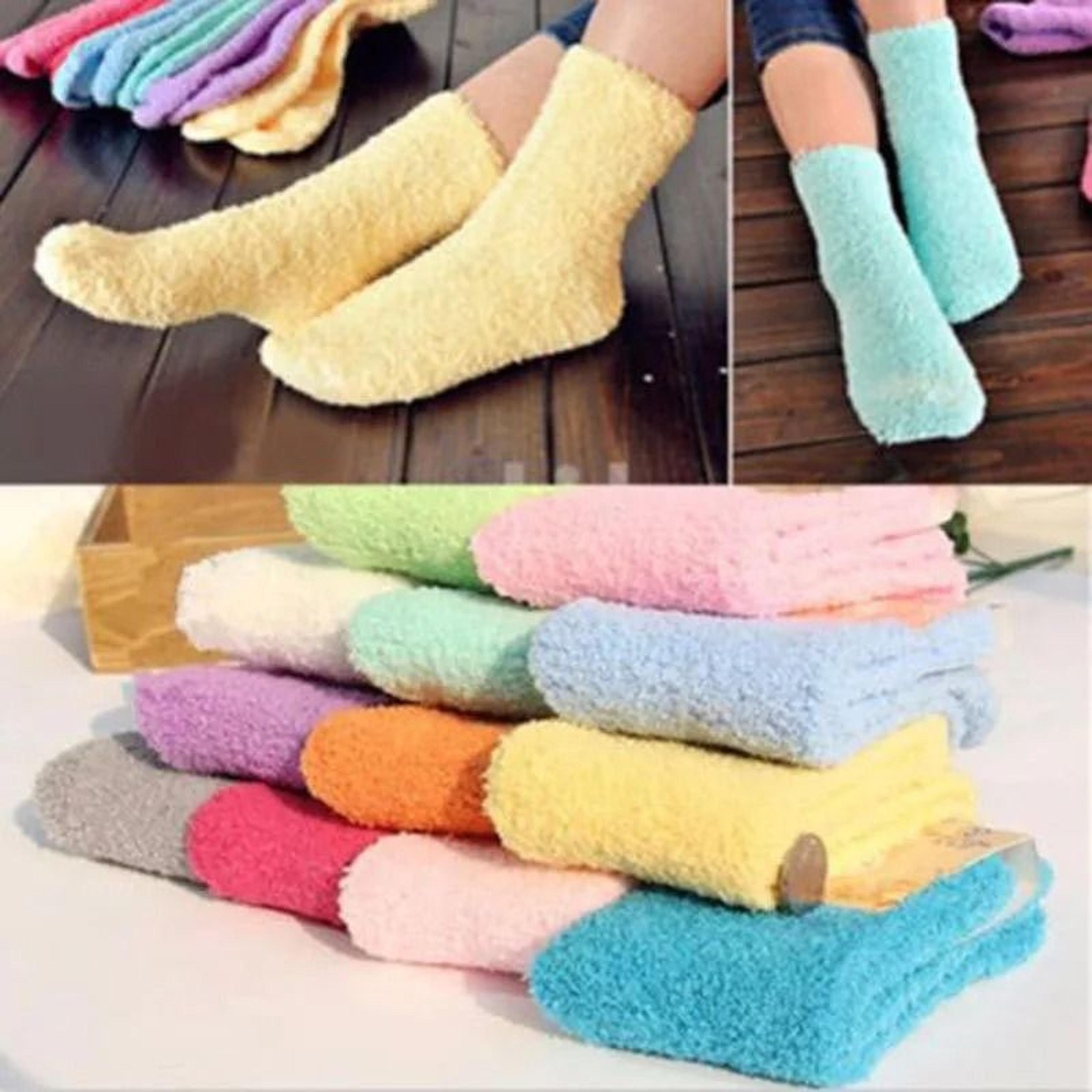 women fluffy coral fleece bed socks