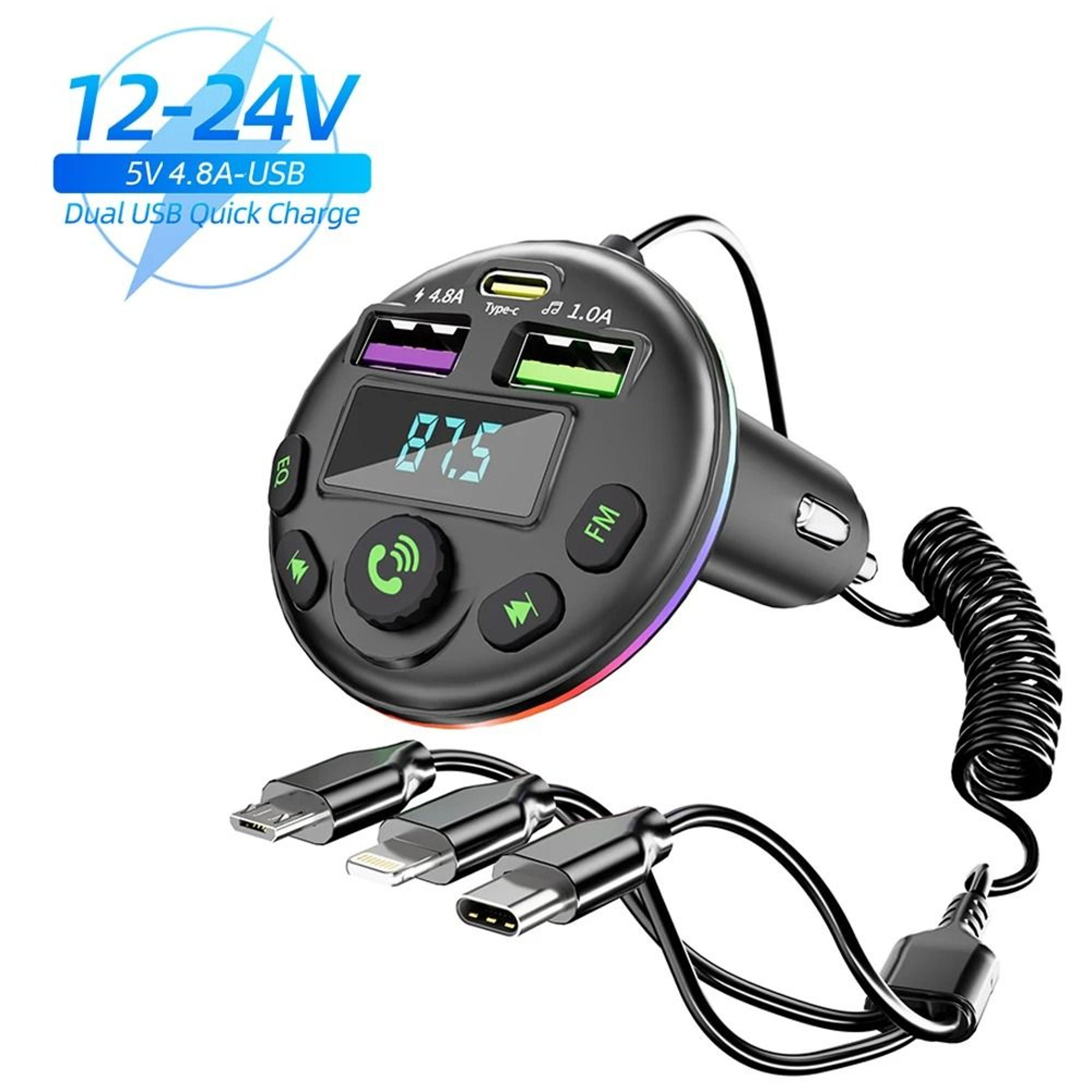 bluetooth fm transmitter car audio adapter with handsfree calling and fast charging