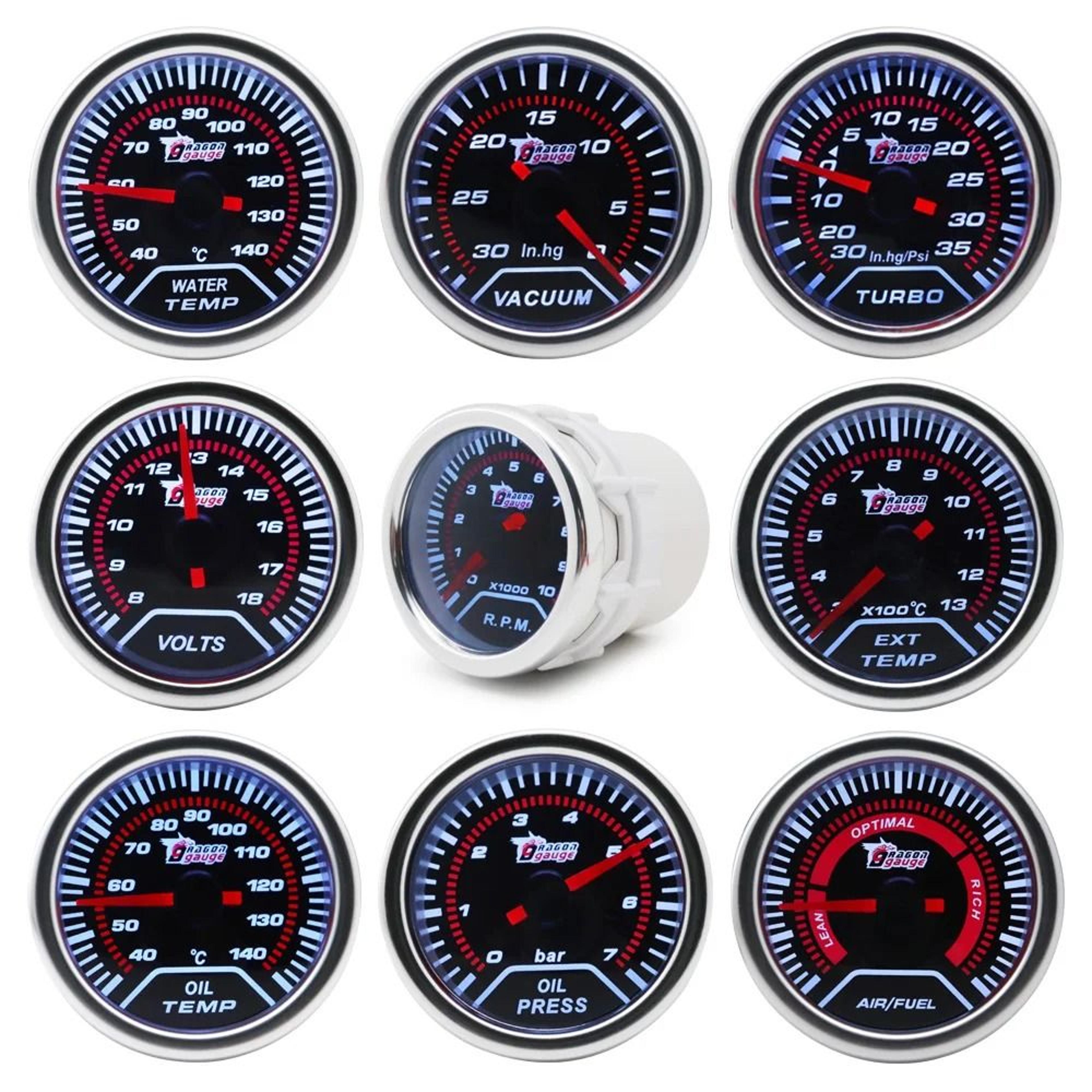 Universal 52mm Analog LED Gauge with White Case and Gauge Pod