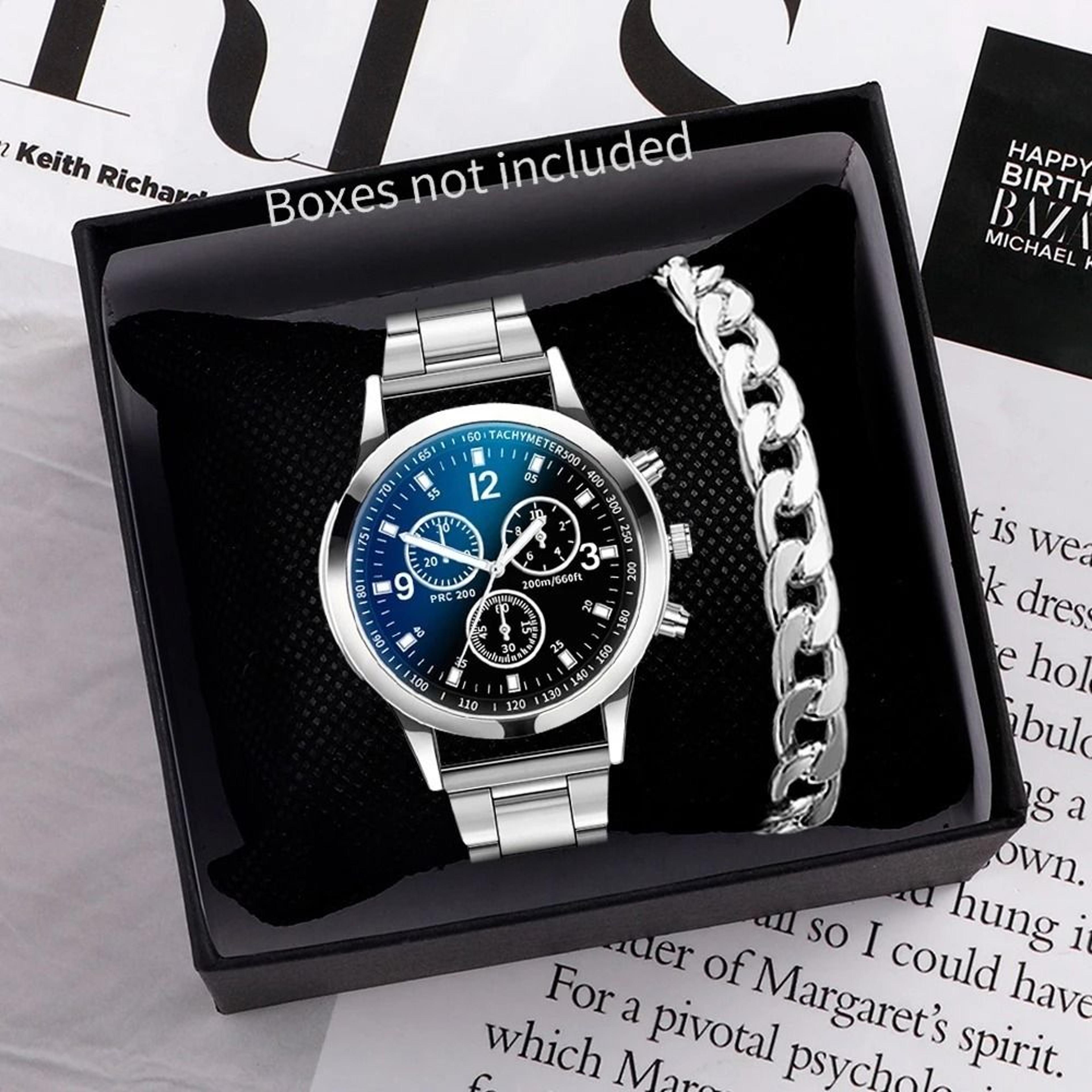 men business watch with steel band and bracelet set