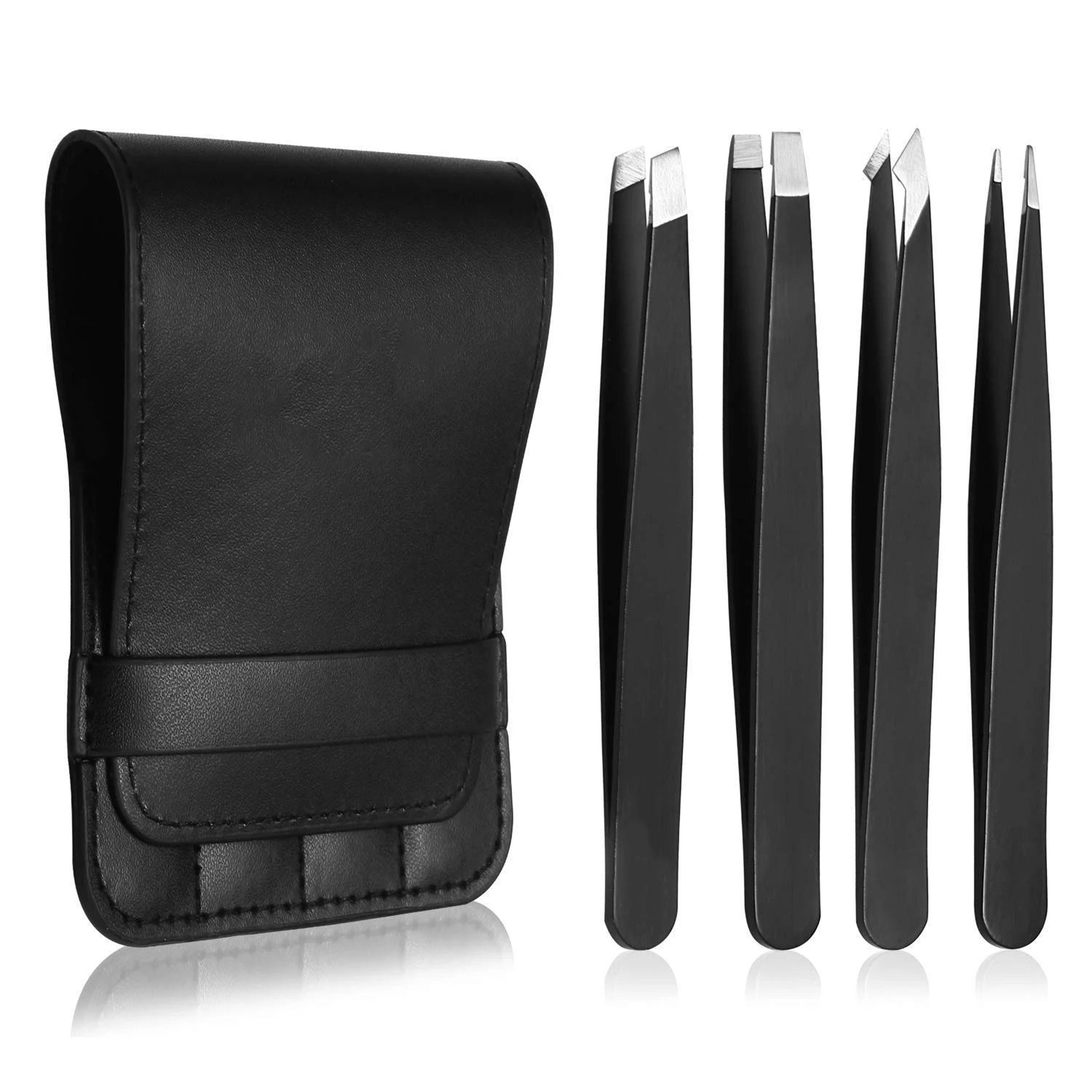 premium stainless steel tweezers set 3-4 pcs precision sharp tip for eyebrow facial and ingrown hair removal