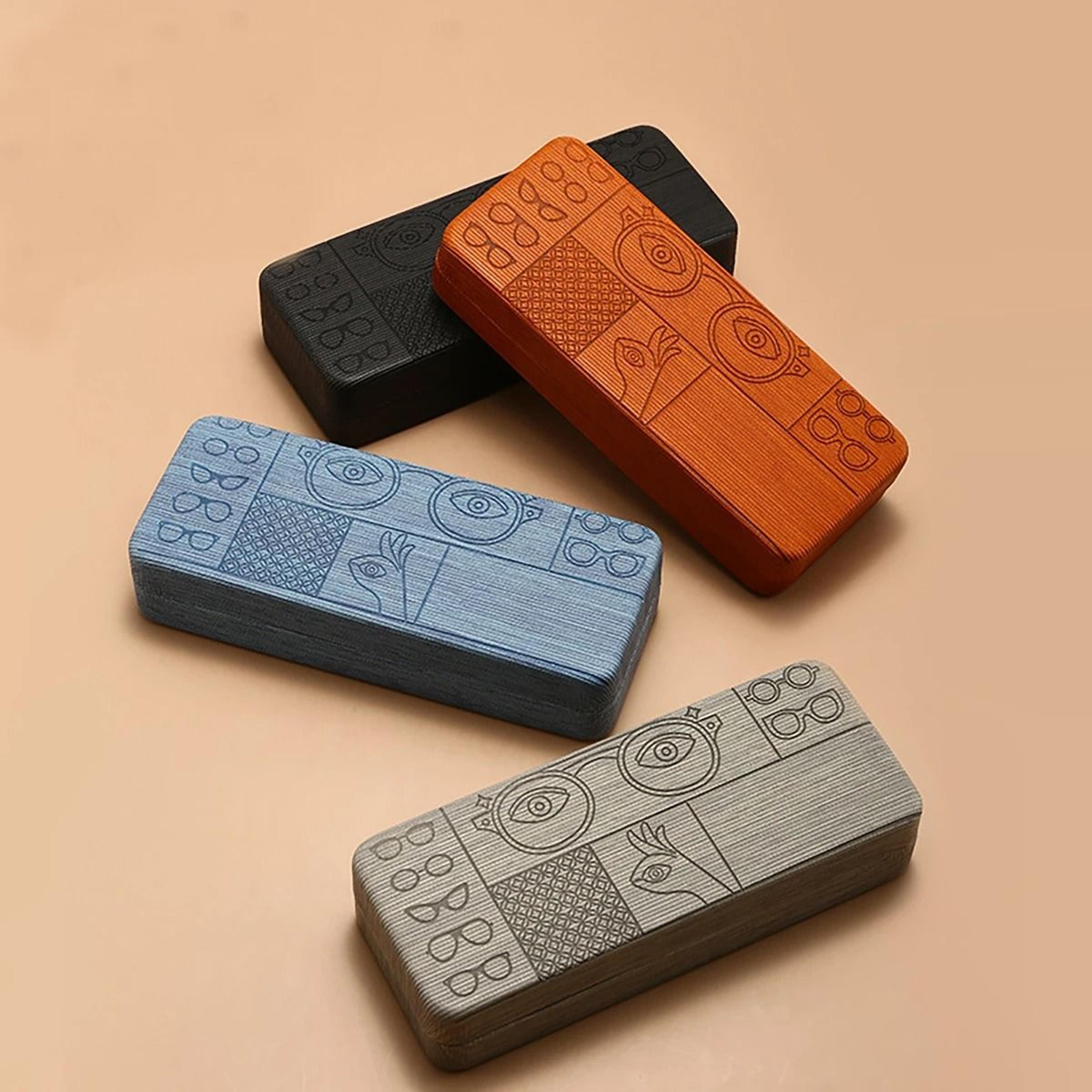 geometric pattern portable glasses case square eyewear holder with embossed design