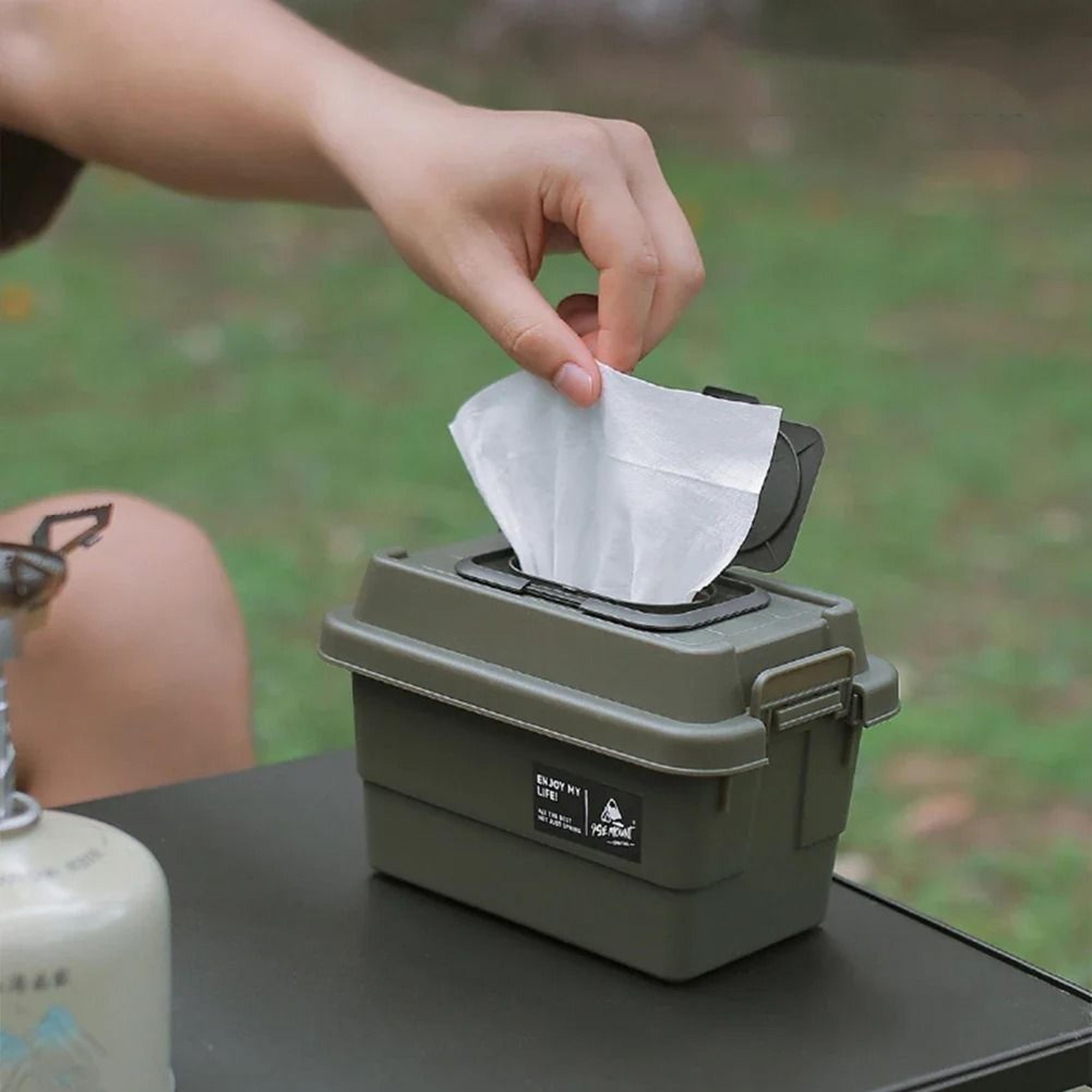 outdoor tissue storage box portable 1.1l camping napkin and seasoning organizer bucket