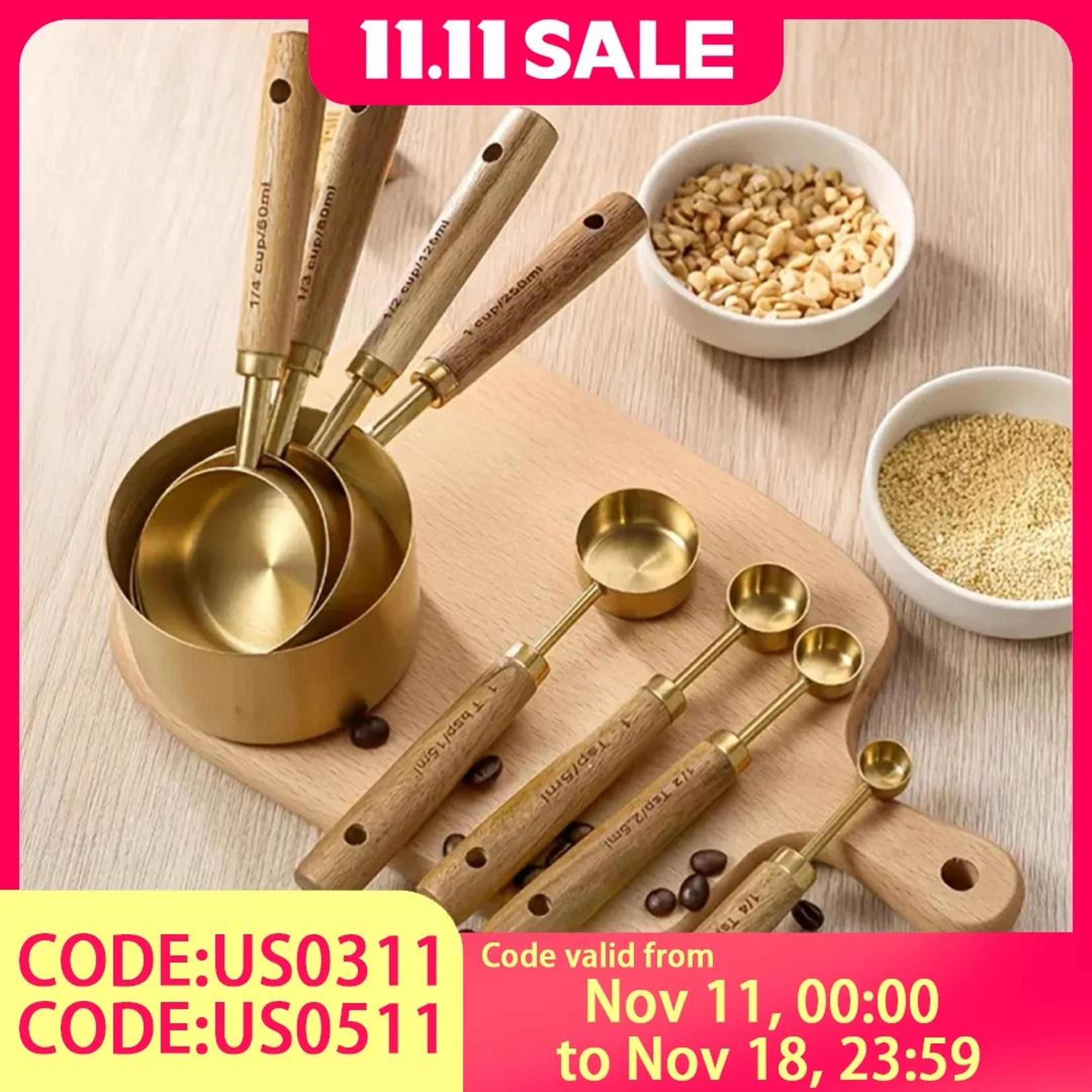 gold measuring cups and spoons set for baking and cooking 8 piece