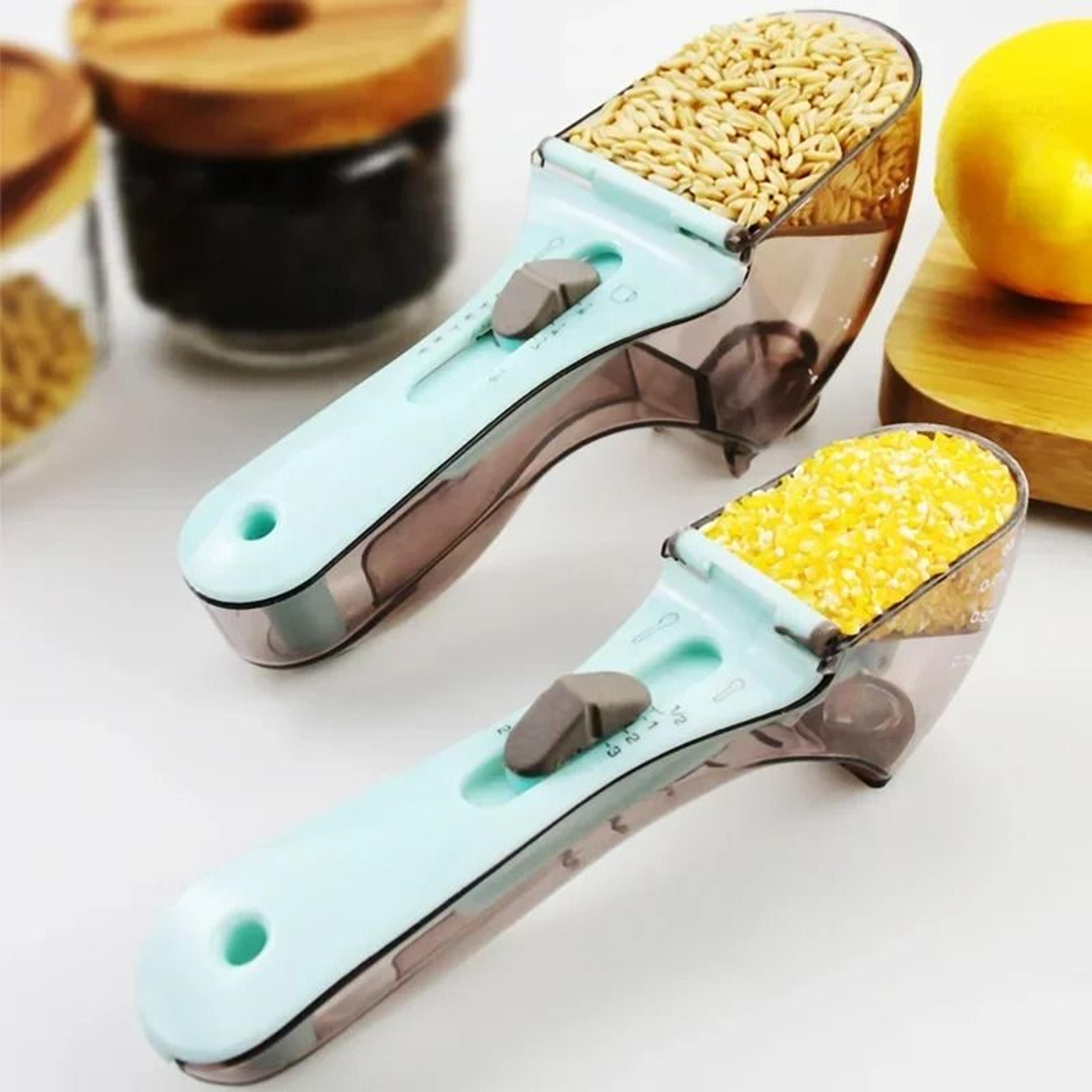 adjustable plastic measuring spoon and cup set for precise kitchen measuring