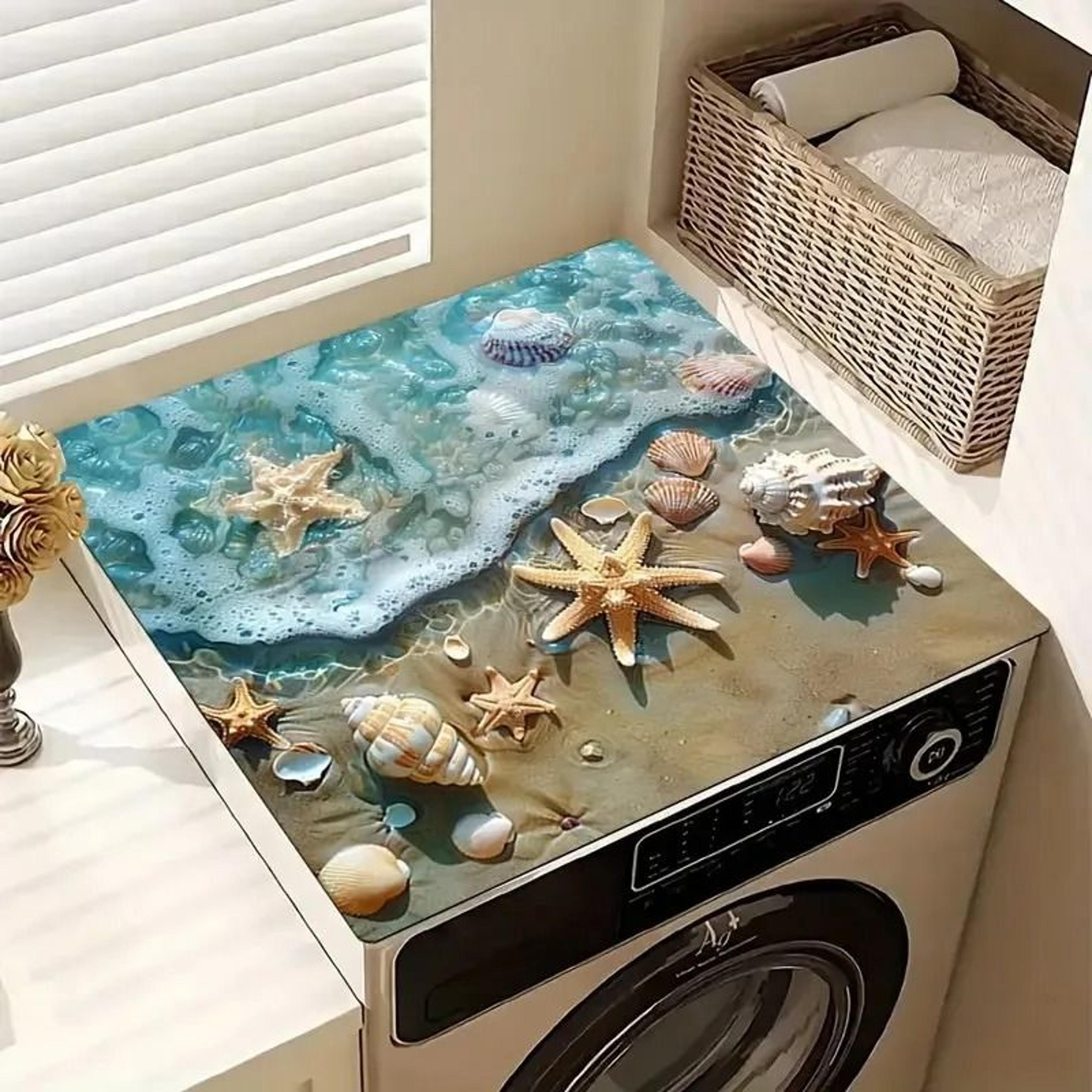 starfish and seashell washer and dryer top mat dust protection cover for laundry room