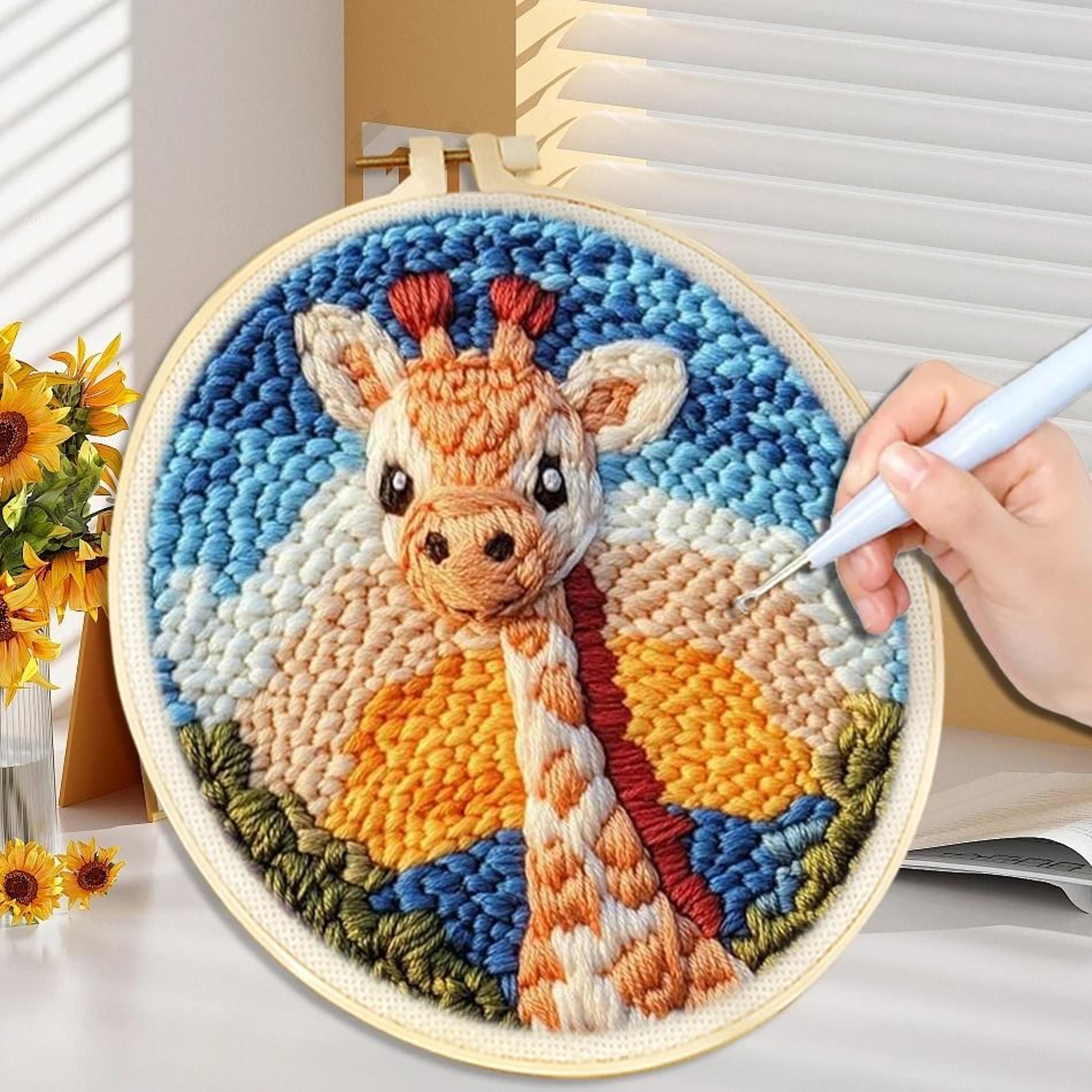 diy punch needle kit for beginners animal embroidery starter craft set with hoop