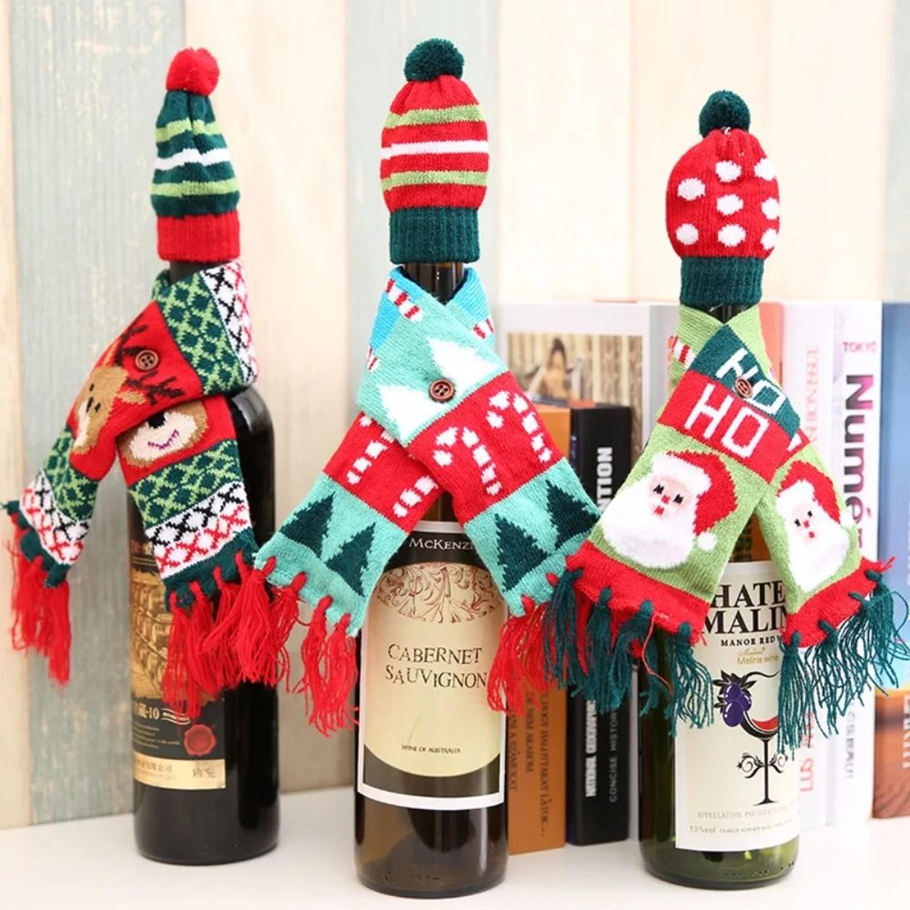christmas wine bottle cover mini santa elk scarf and hat wine bottle gift for xmas tree christmas party table decoration