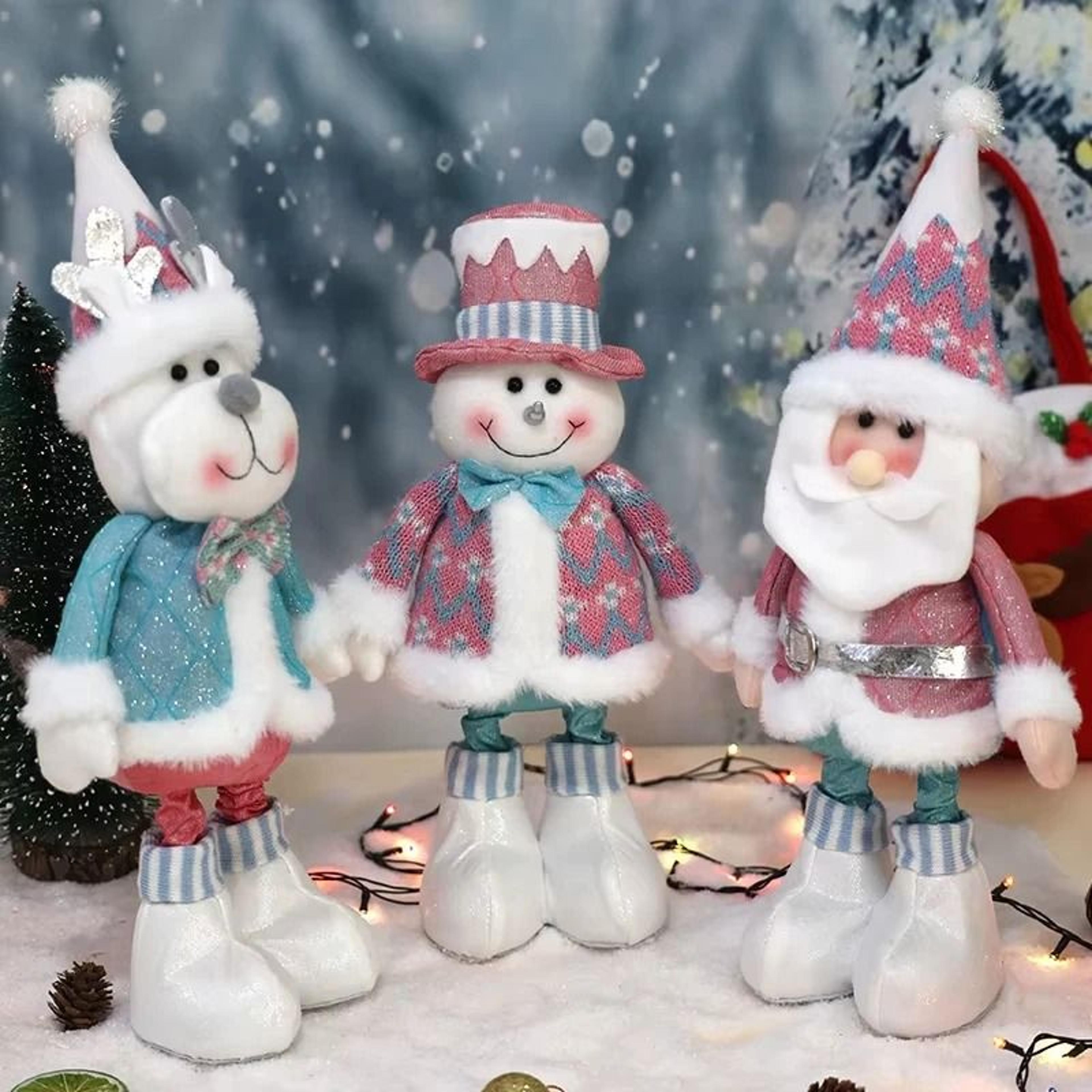 retractable santa claus snowman elk dolls pink and blue fabric window decoration