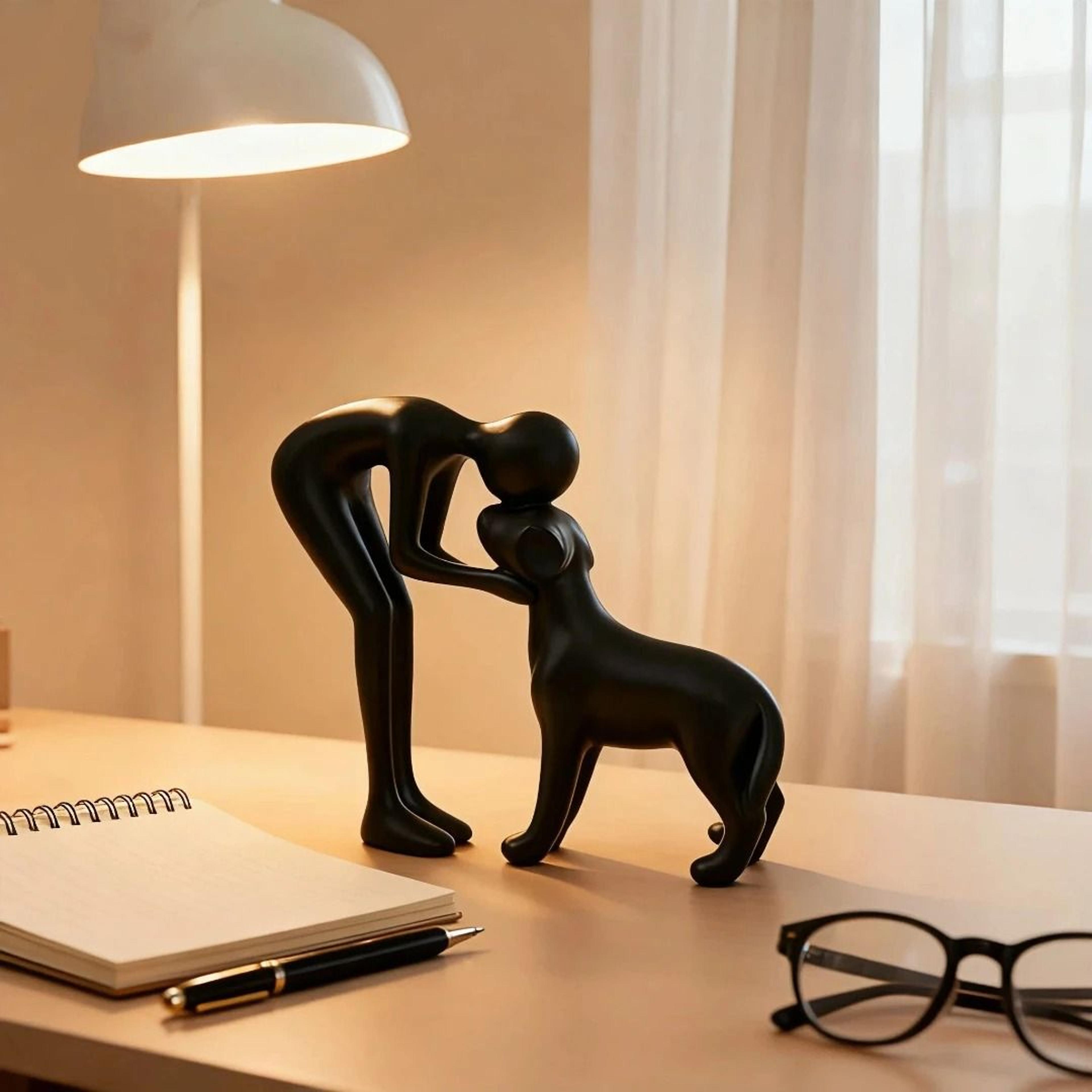interactive human and pet figurines abstract art companionship home and office decor