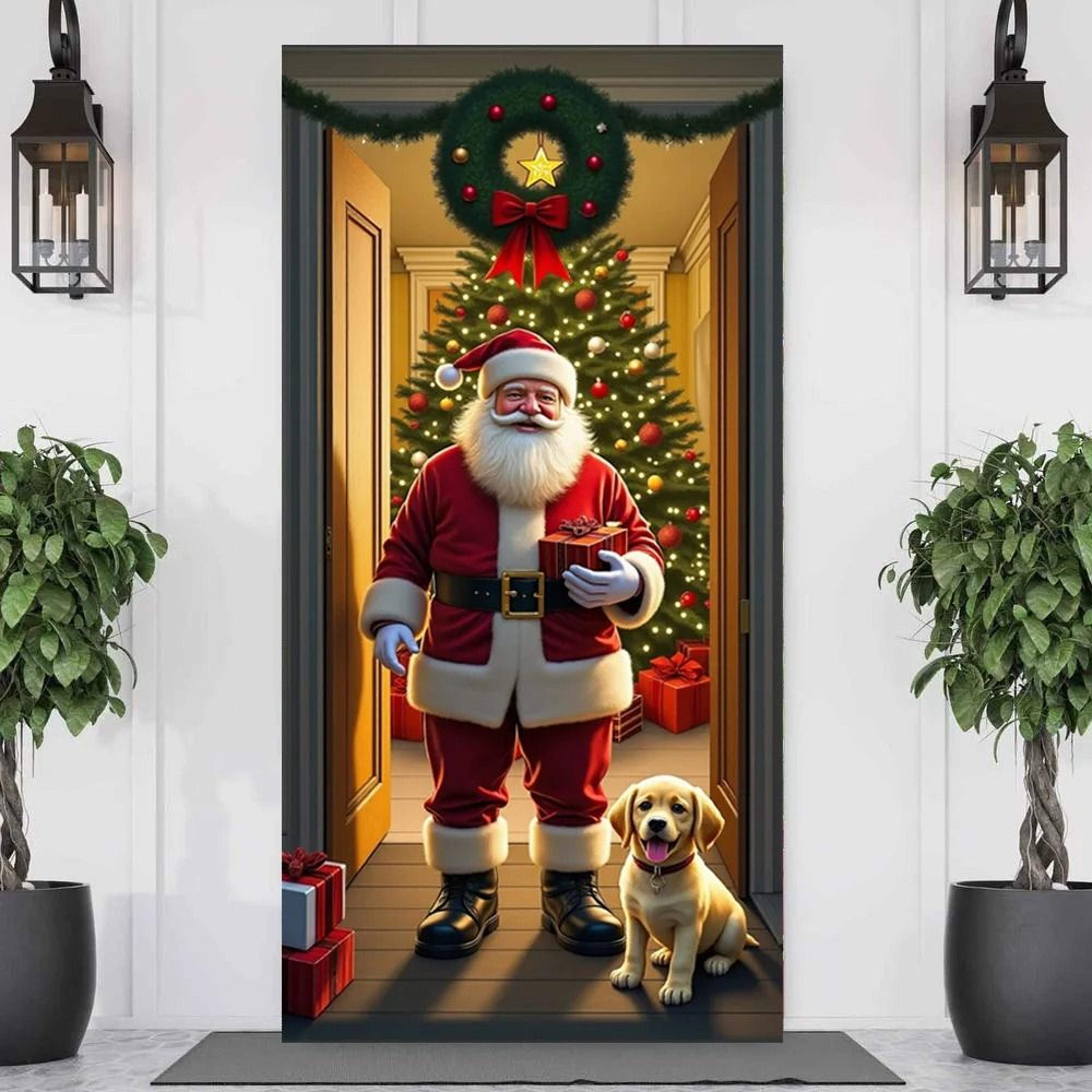 santa claus christmas door cover festive holiday hanging decoration