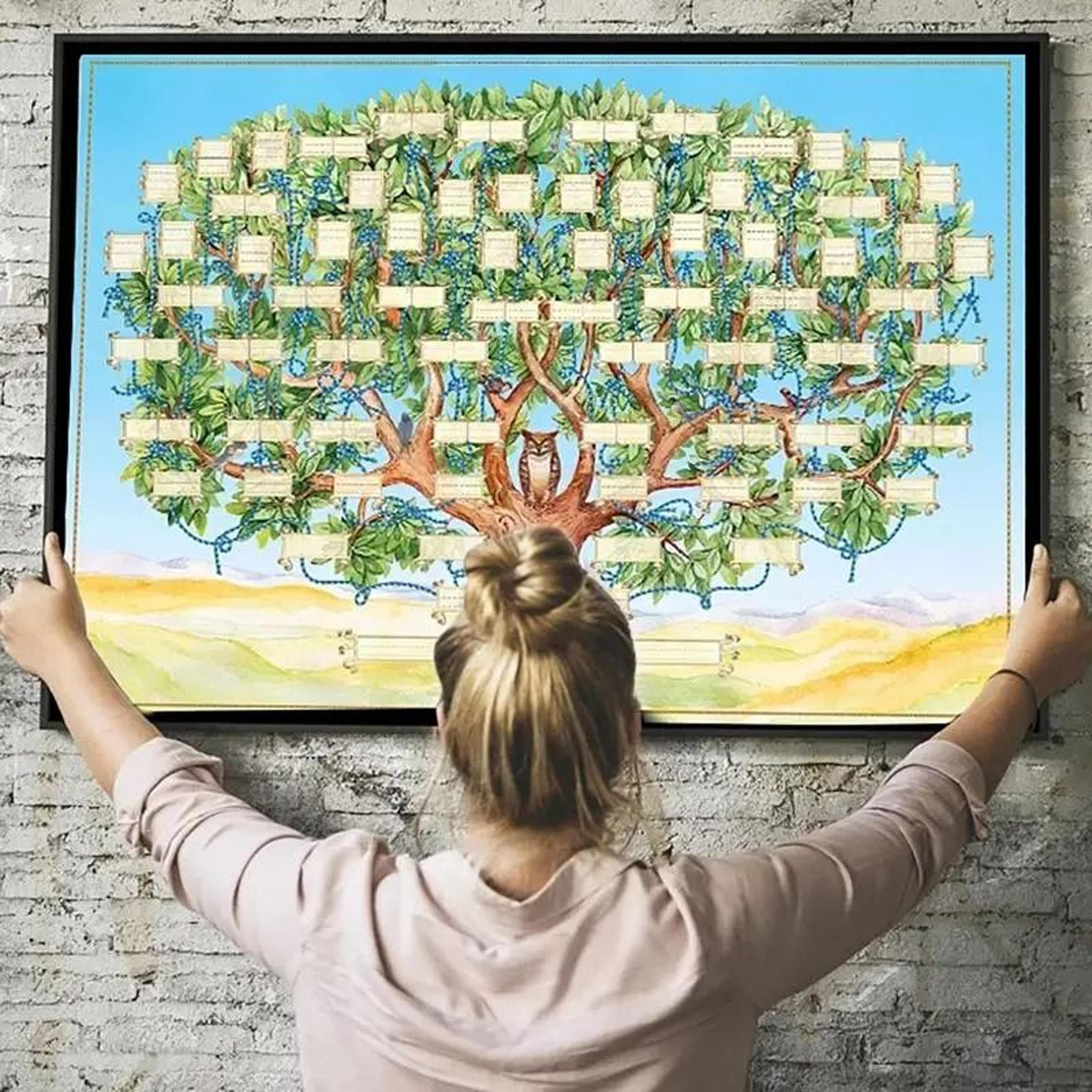 fillable family tree chart canvas wall art six generation hanging decor
