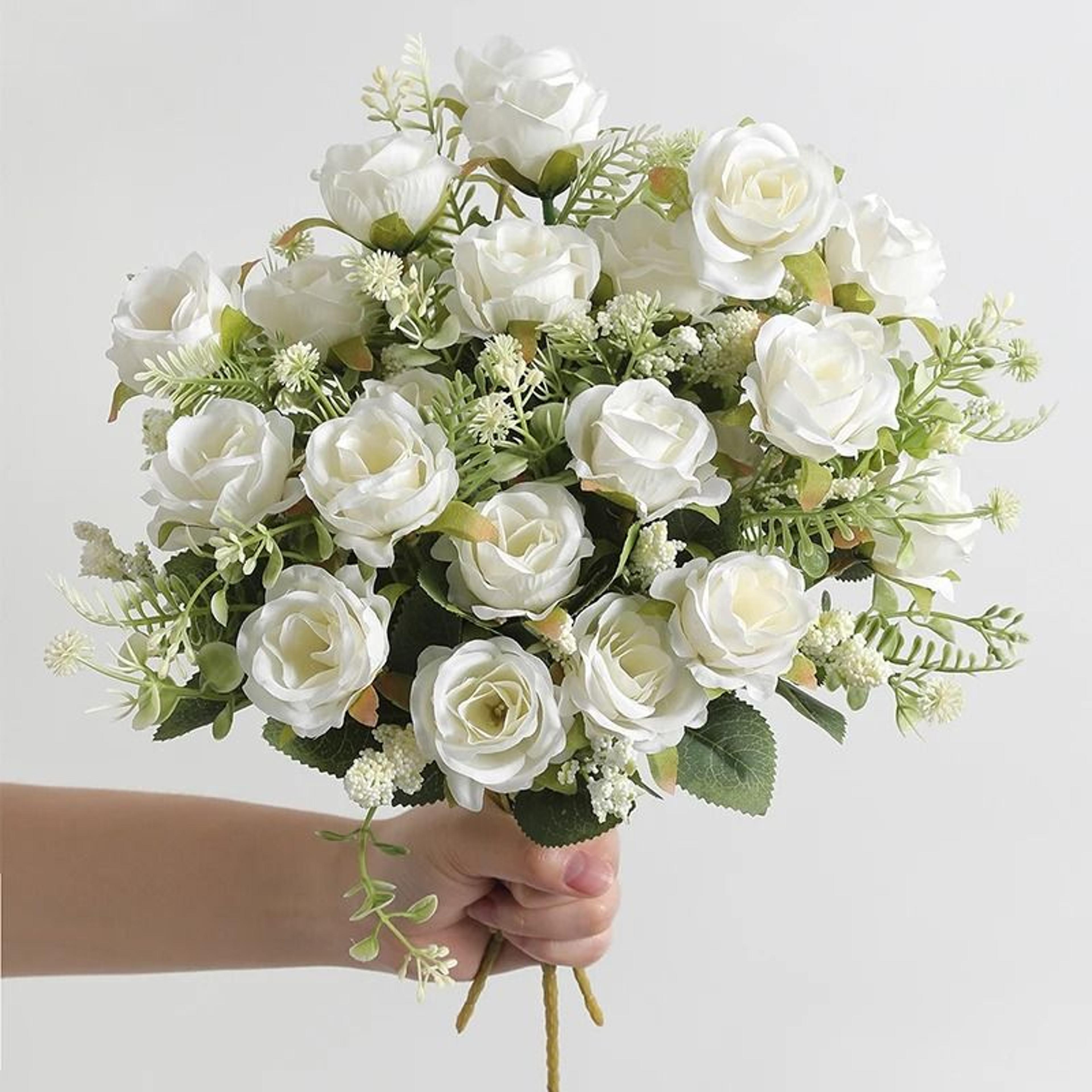 rose white silk bouquet artificial flower home wedding decoration