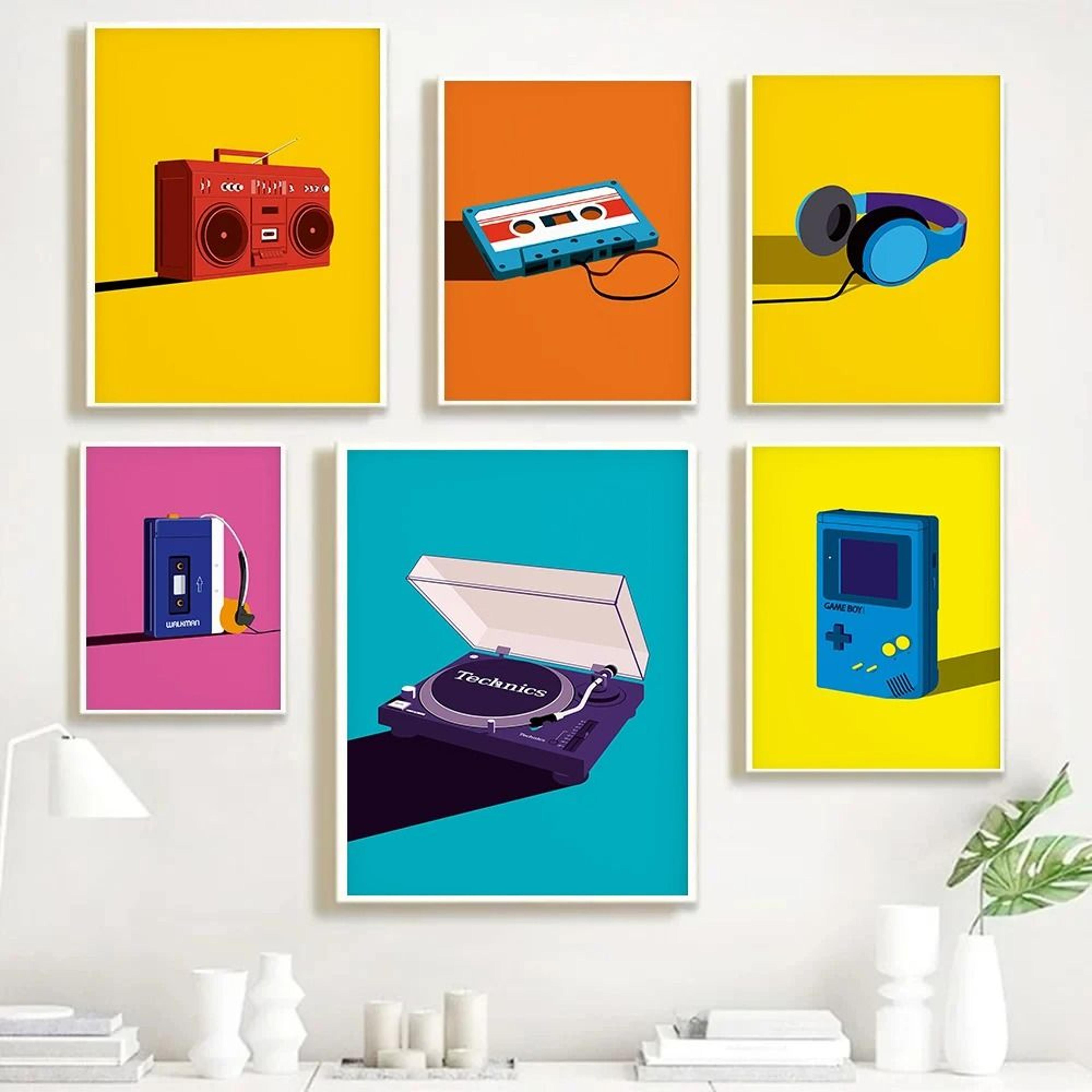 pop art retro 80s cassette tape music canvas vintage wall decoration