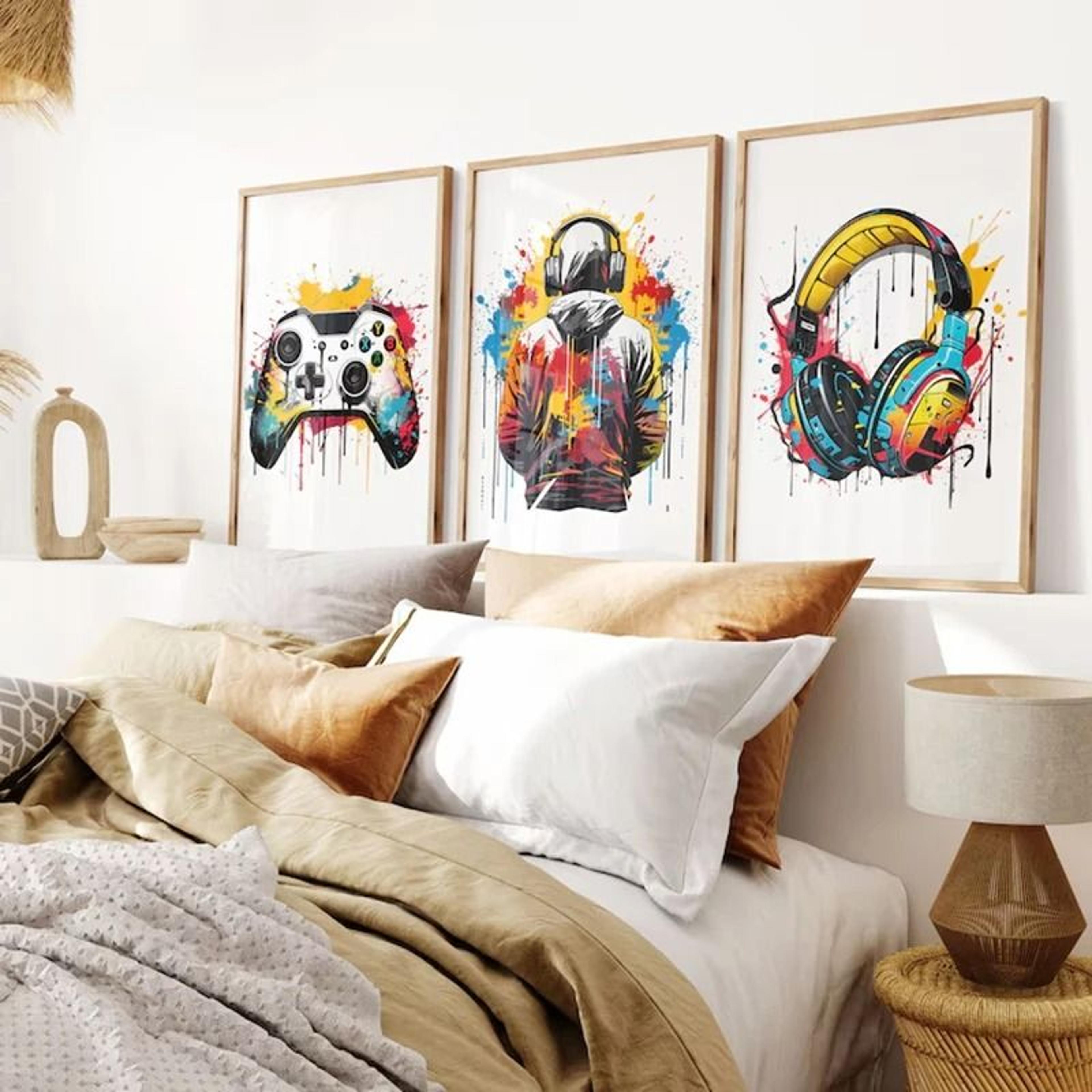 set of 3 gaming prints poster gamer decor wall art
