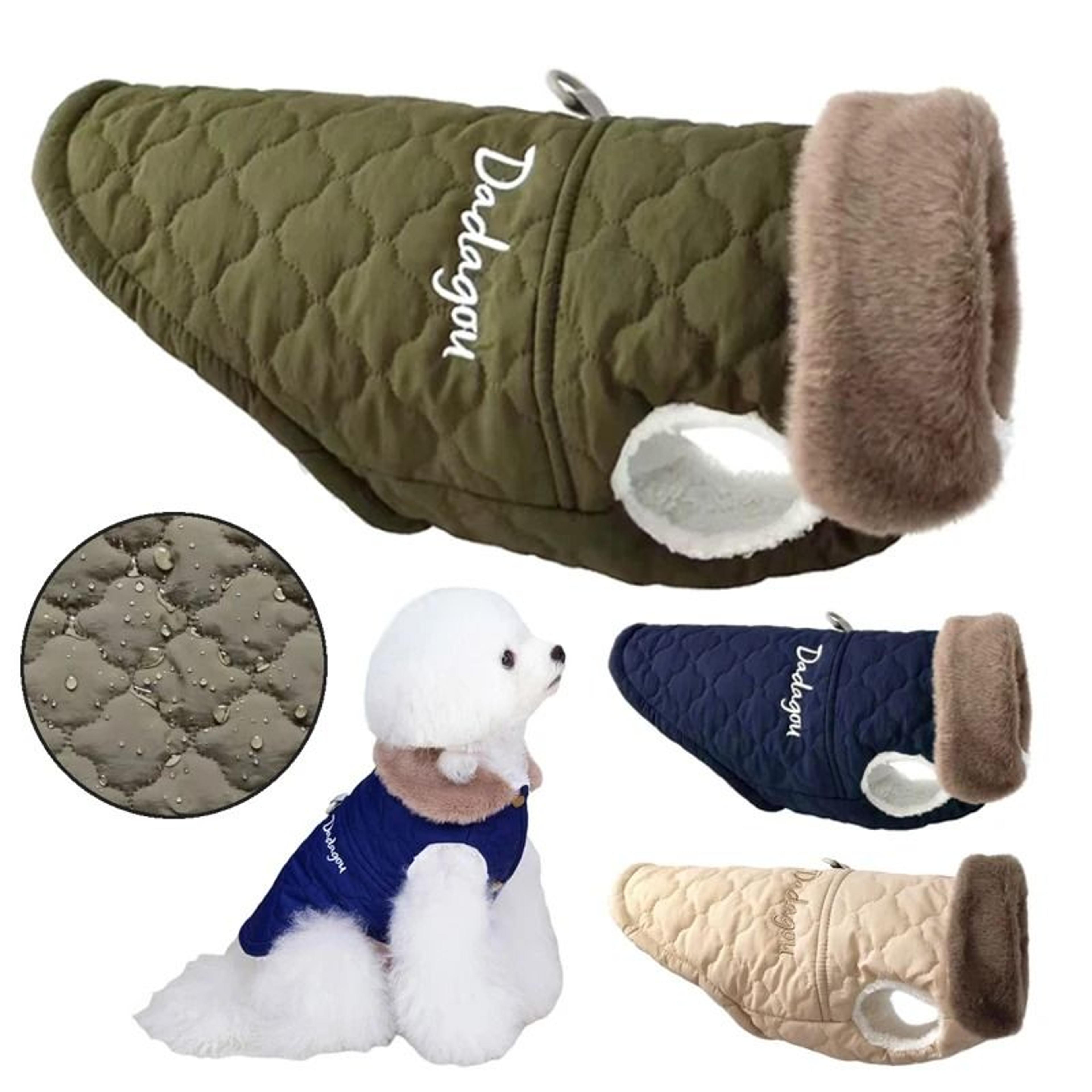 waterproof fur collar dog jacket winter warm fleece pet vest