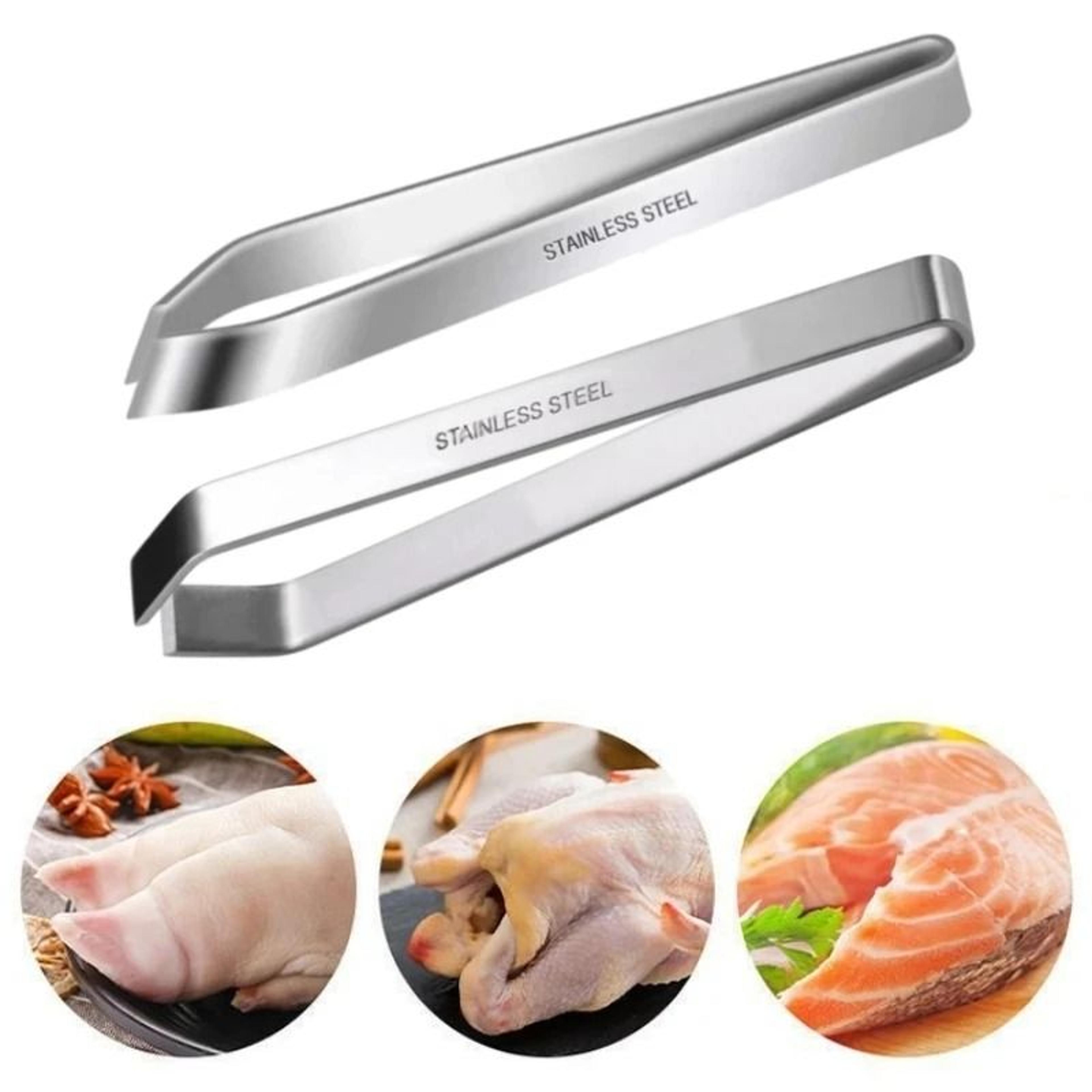 stainless steel fish bone tweezers and plucking clamp for kitchen use