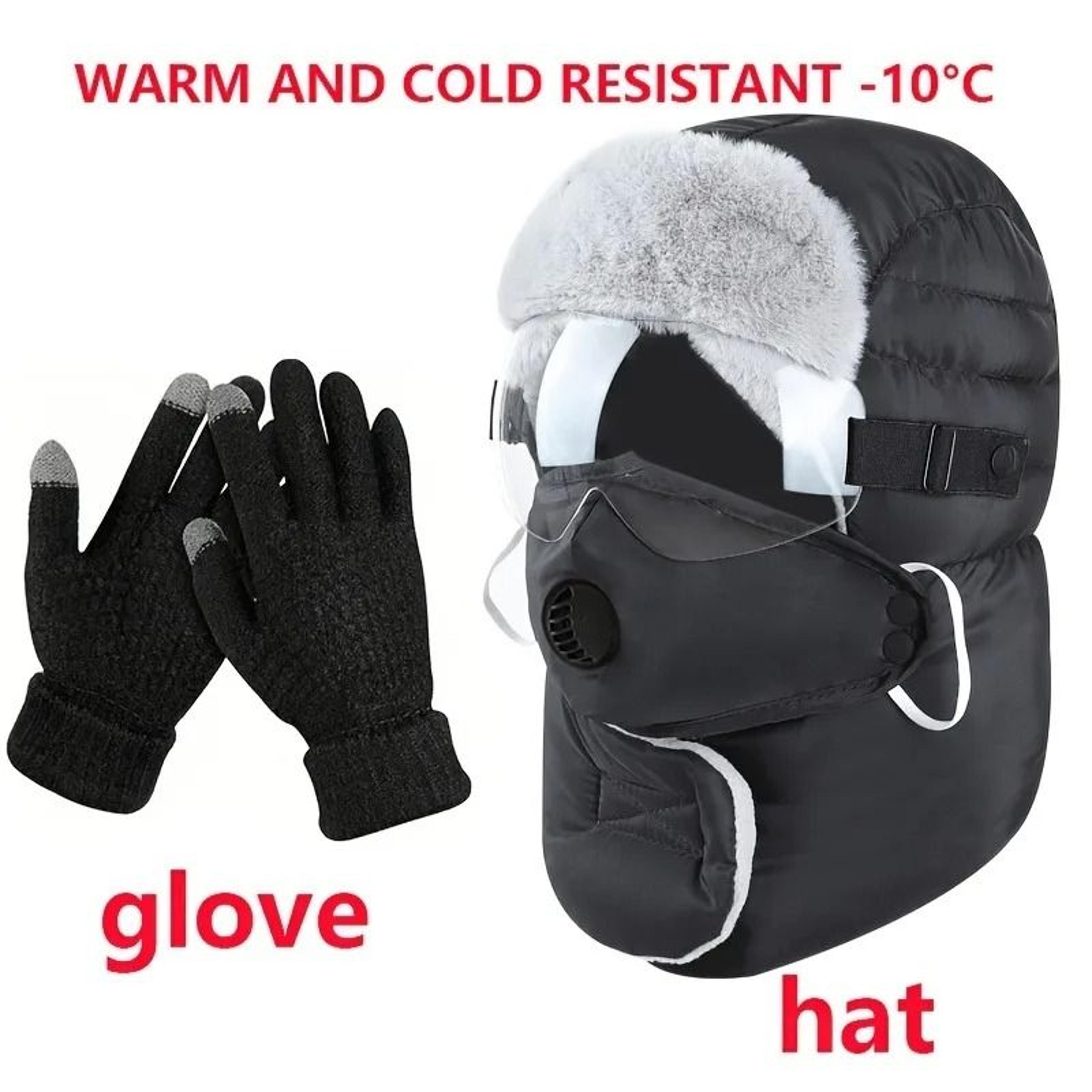 winter outdoor riding hat with gloves and windproof fleece mask