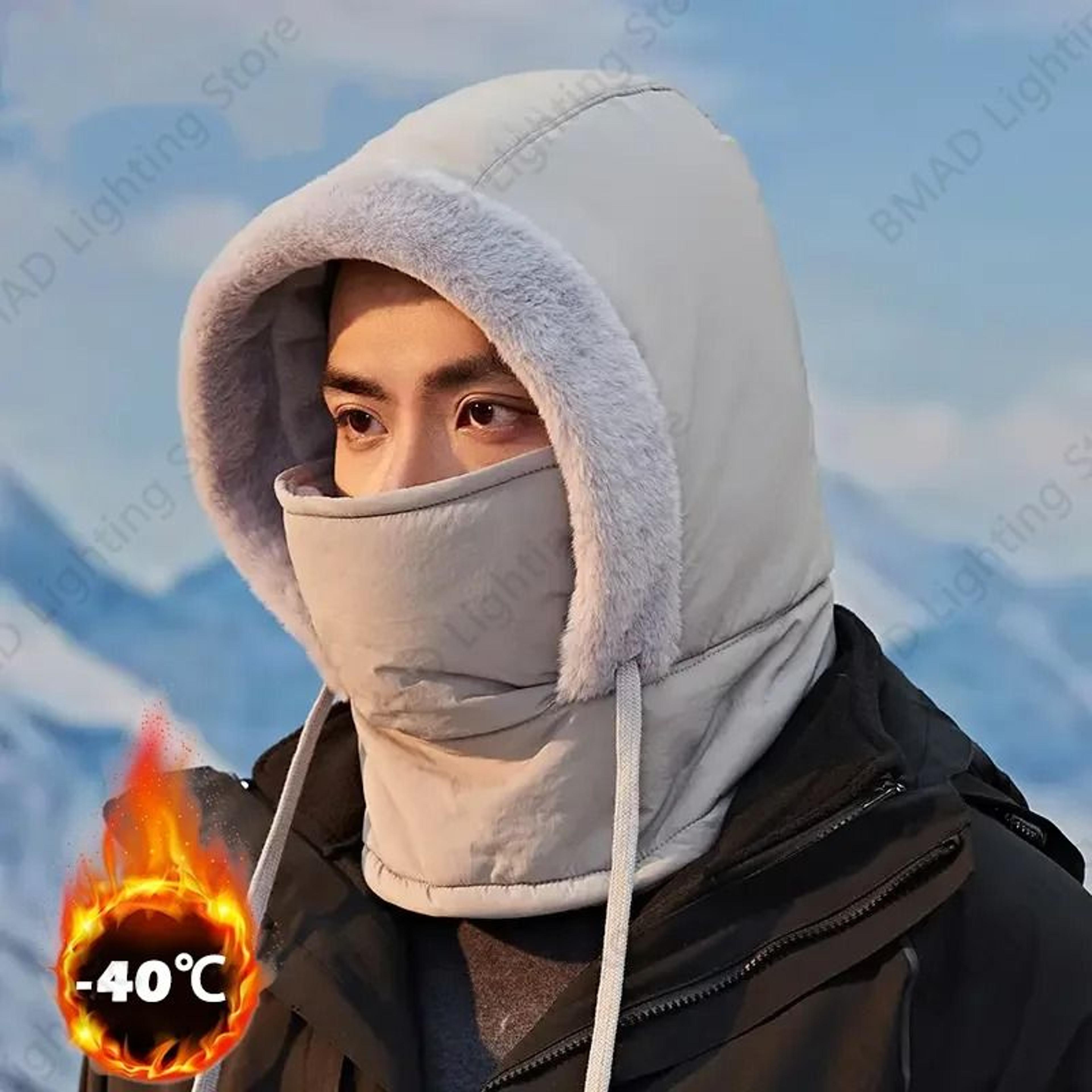 cold weather thermal 3 in 1 scarf winter windproof hood hat with plush neck warmer