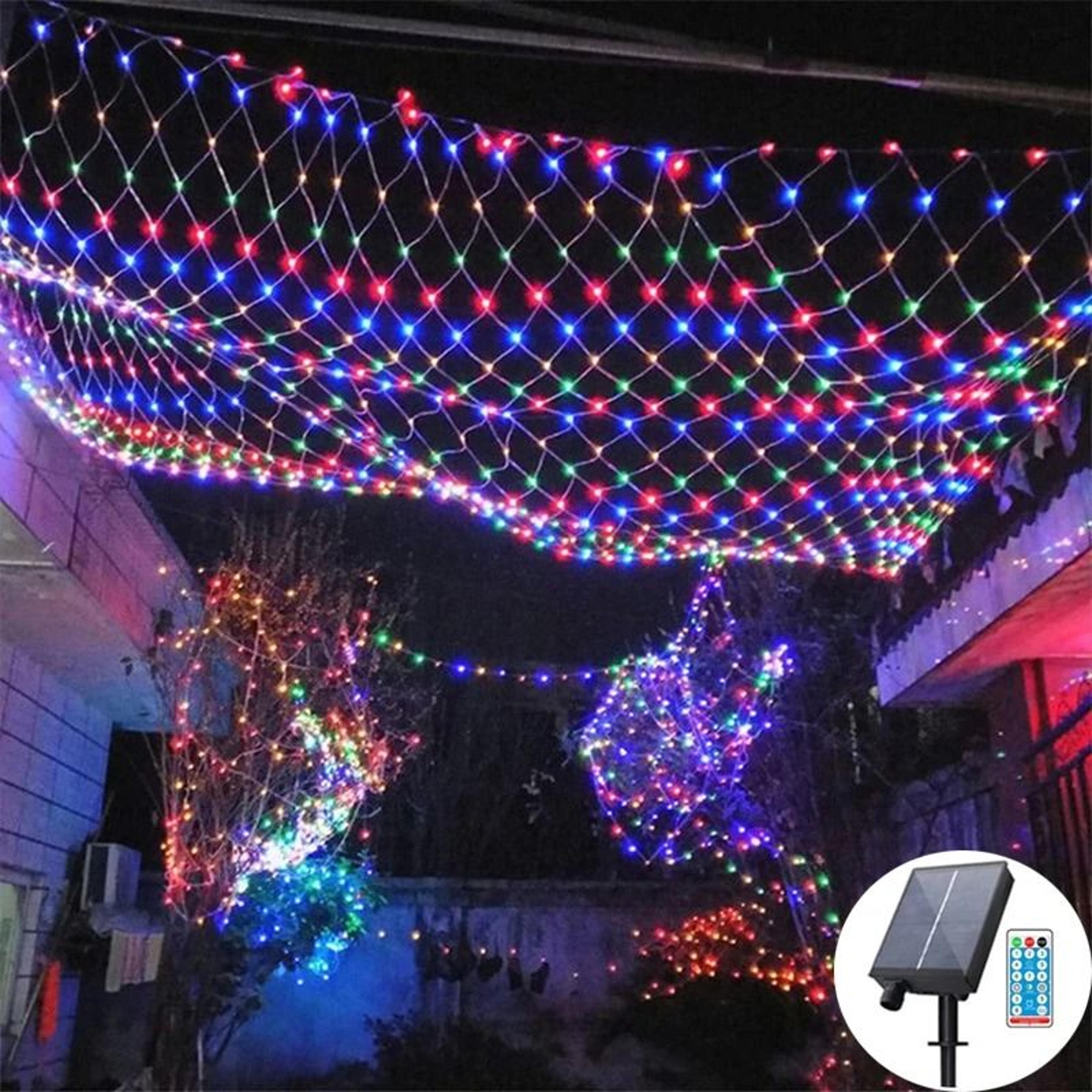 solar curtain fairy net lights 3x2m outdoor string mesh for garden and party