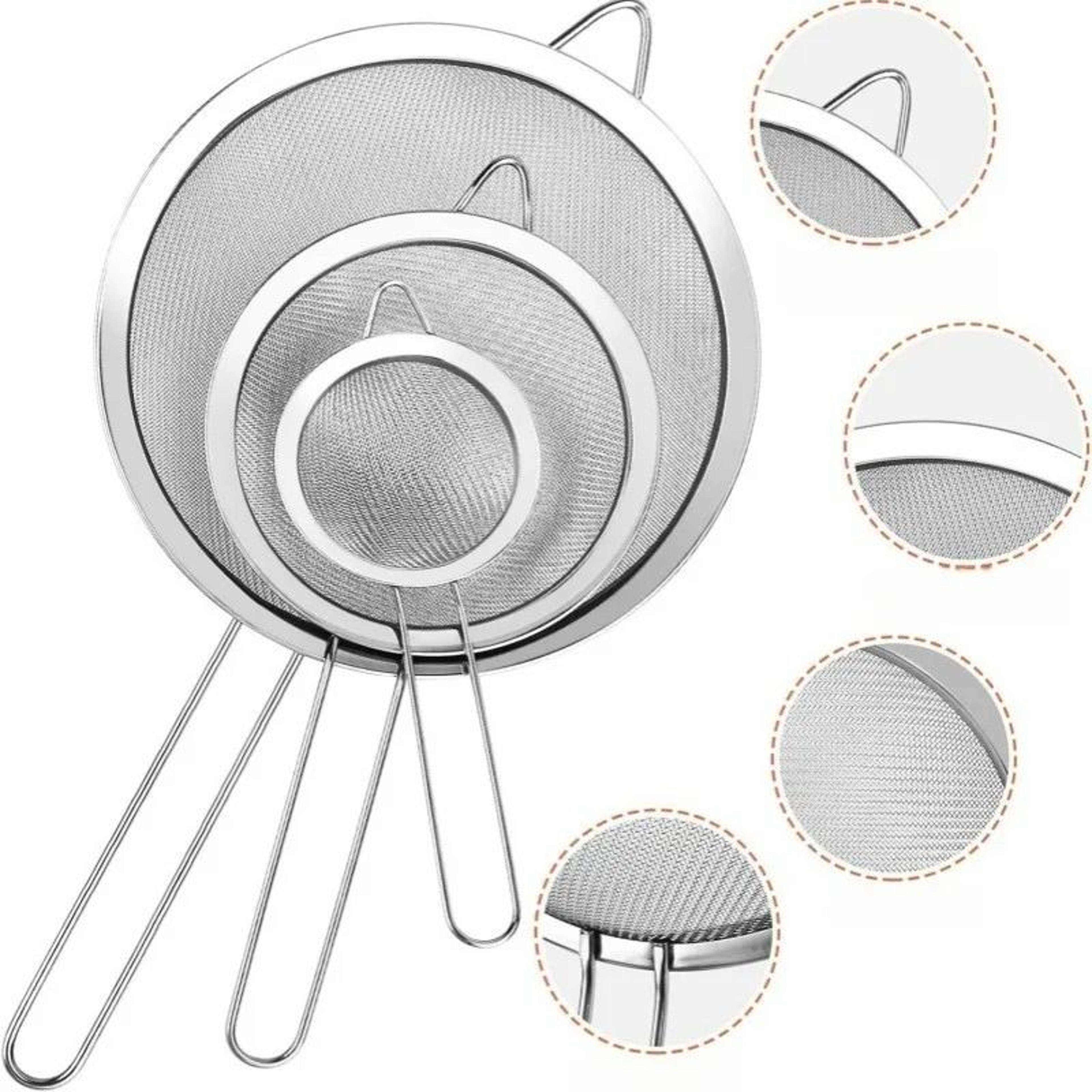 stainless steel strainer set for kitchen filtering and baking prep