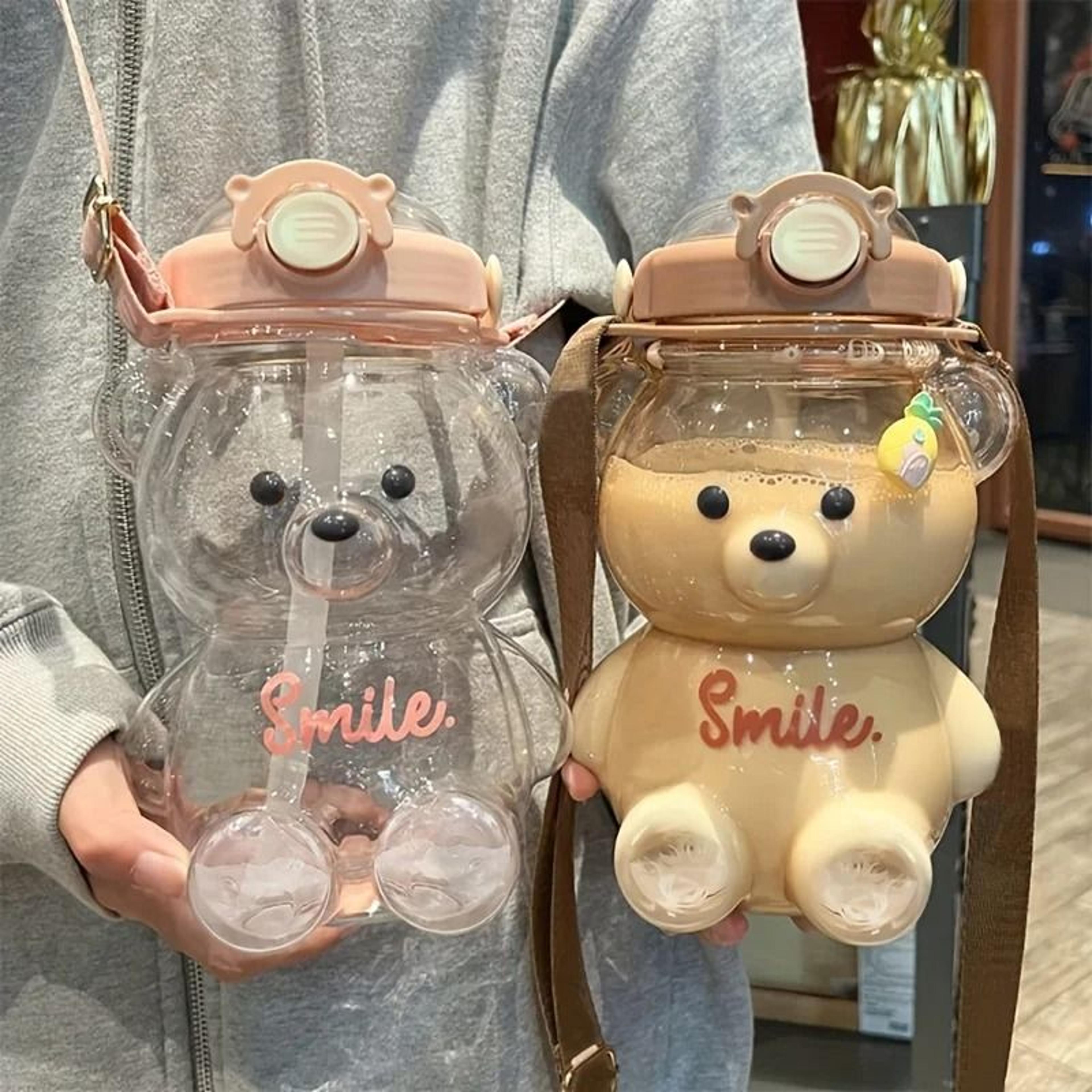 cute bear tumbler with straw for kids and girls outdoor drinking