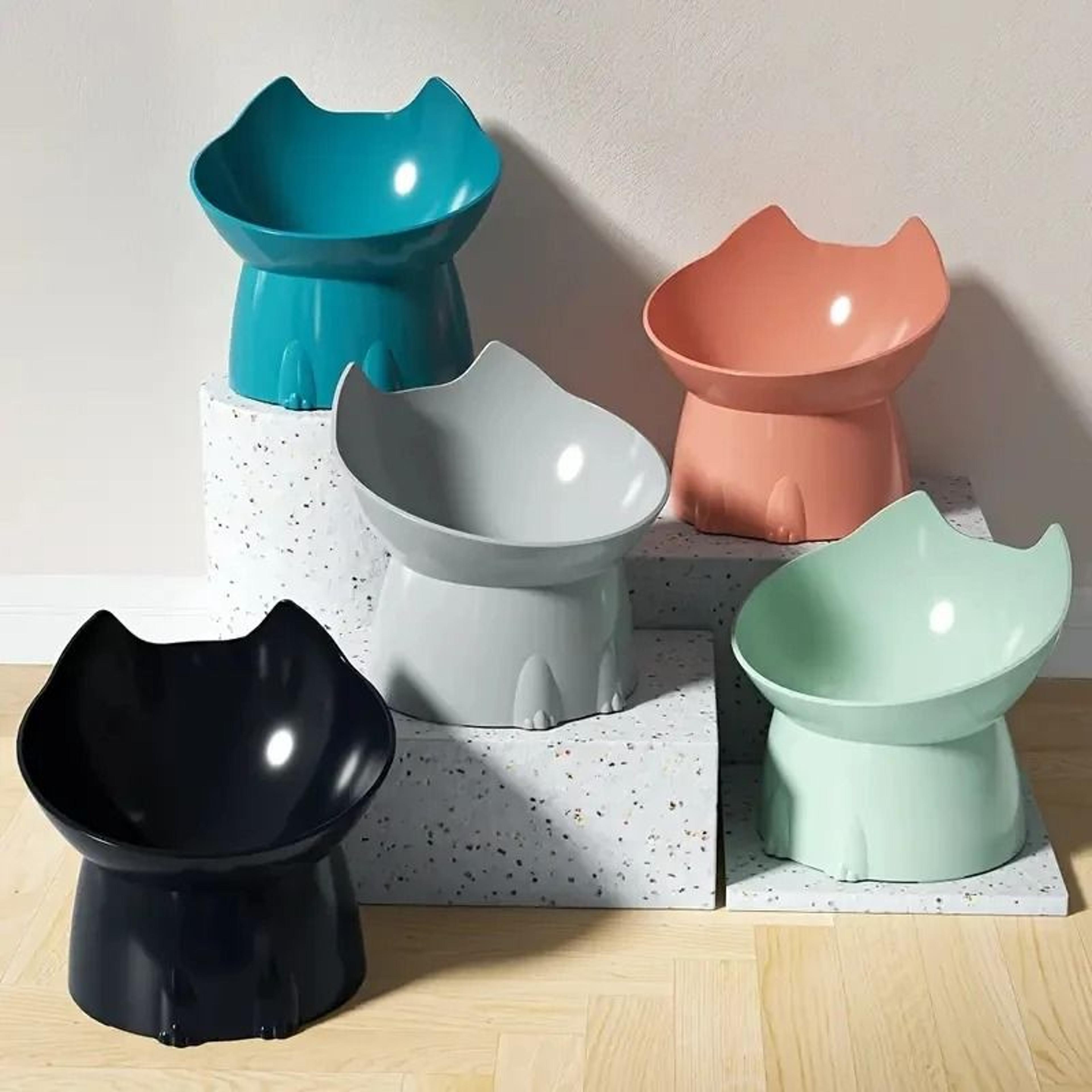 whiskerware elevated cat bowl anti tip raised pet feeding dish with tilted edge