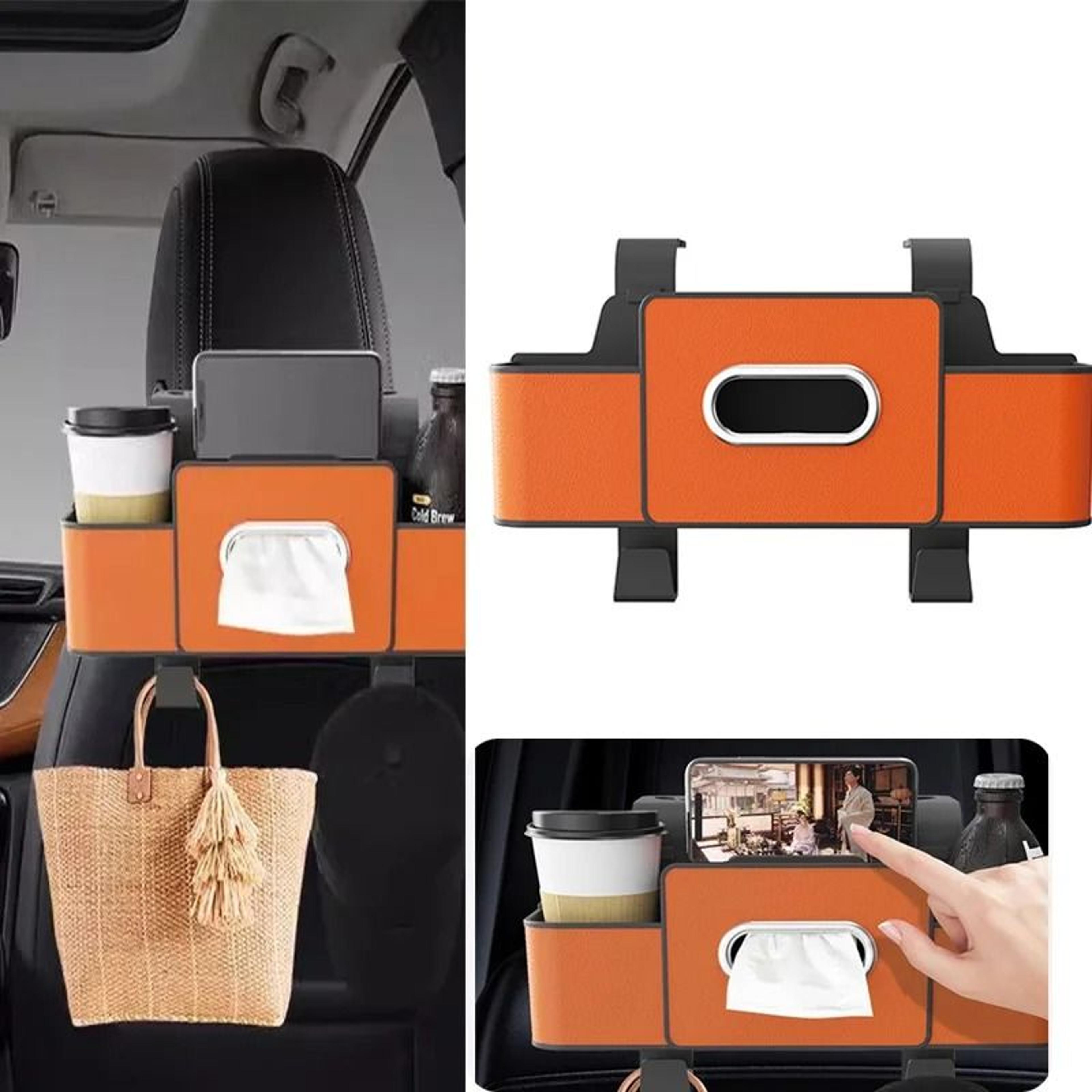 multifunction leather interior storage bag car backseat organizer with cup and tissue holder